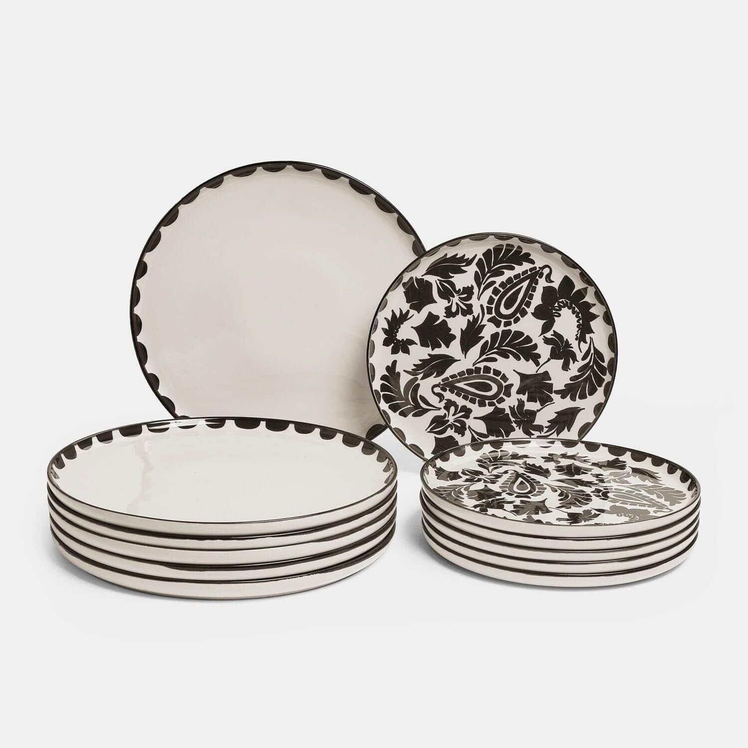 Mirabeau Geschirr-Set Teller 12er Set Tazira weiß/dunkelbraun, Steinzeug