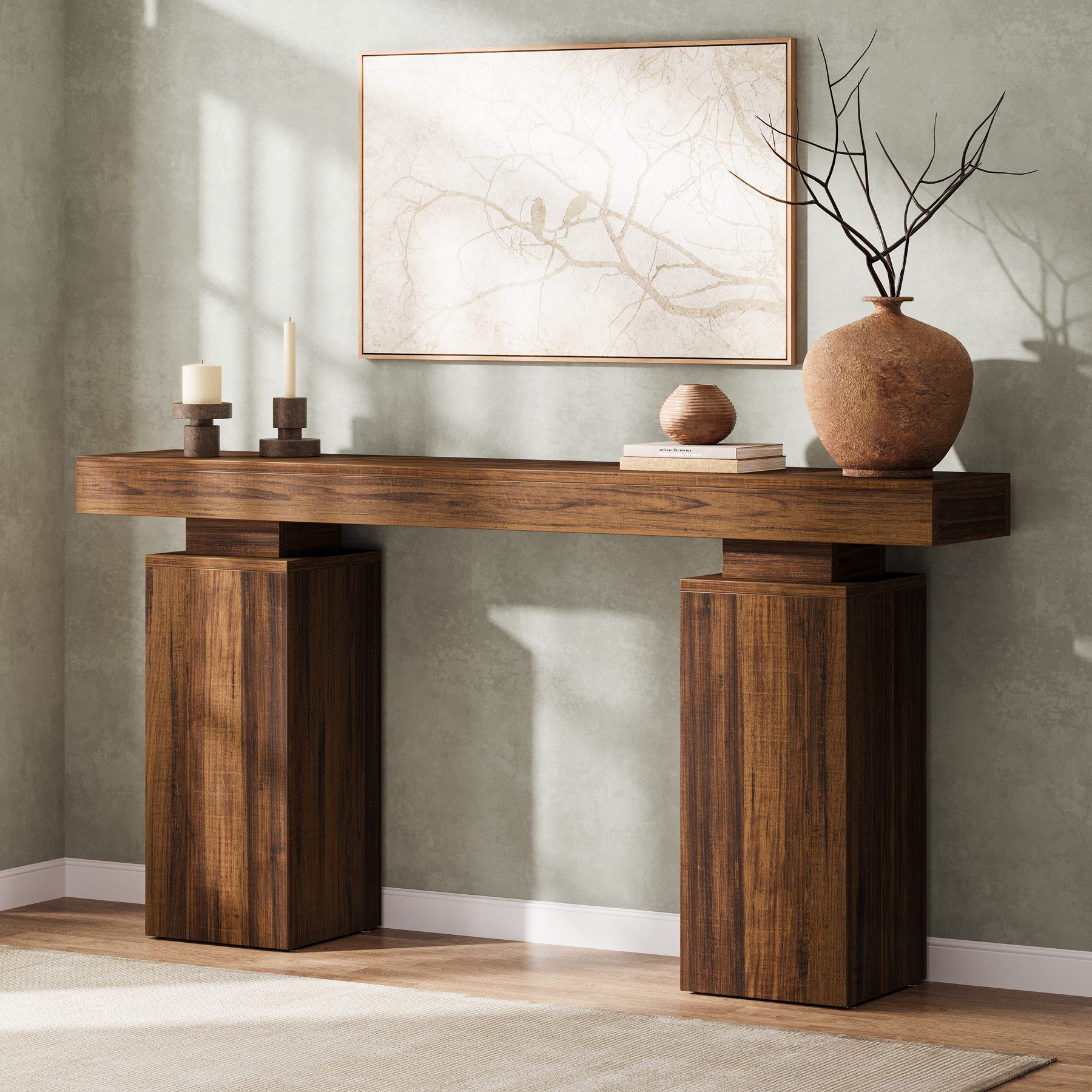 Konsolentisch 160 cm Beistelltisch, Eingangstisch mit Stauraum, Holz-Sofatisch