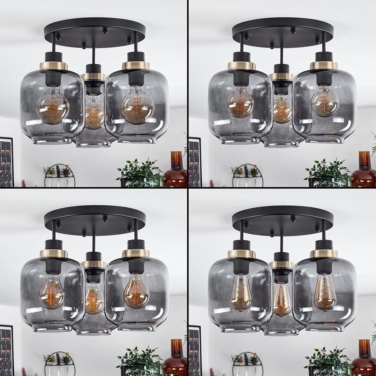Leuchtmittel, Rauchglas, E27 hofstein mit Deckenleuchte Deckenlampe, ohne Schwarz/Bronzefarben/Rauchfarben, »Saletto« Metall/Glas, Schirmen