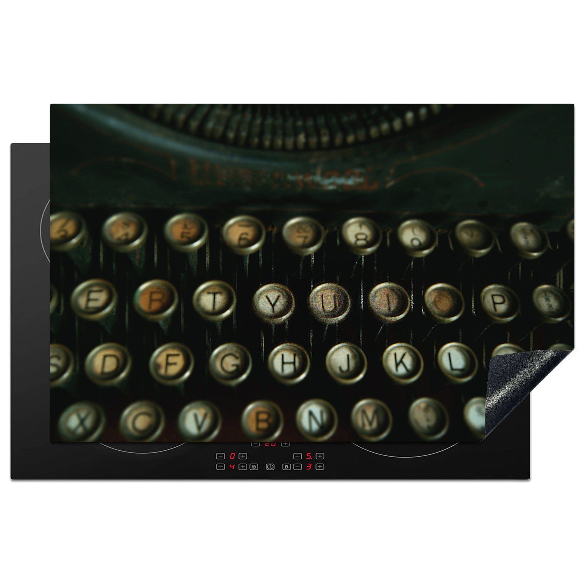 MuchoWow Herdblende-/Abdeckplatte Schreibmaschine - Vintage - Tastatur, Vinyl, (1 tlg), 81x52 cm, Induktionskochfeld Schutz für die küche, Ceranfeldabdeckung