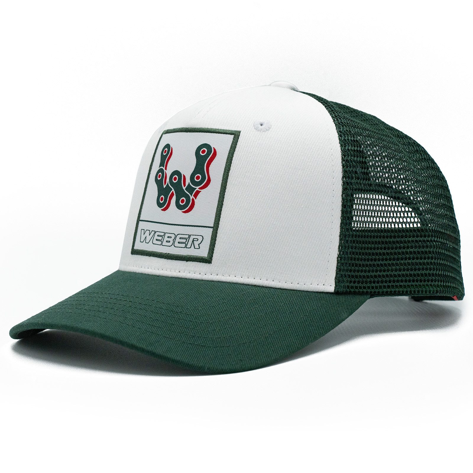 Weber GmbH Trucker Cap Weber #Werkeholics Mesh Baseball Cap grün/weiß (1-St) basecap, mit bedrucktem Unterschirm