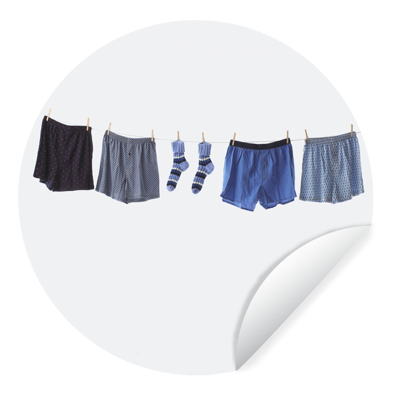 MuchoWow Wandsticker Boxershorts und Socken auf der Wäscheleine (1 St), Tapetenkreis für Kinderzimmer, Tapetenaufkleber, Rund, Wohnzimmer