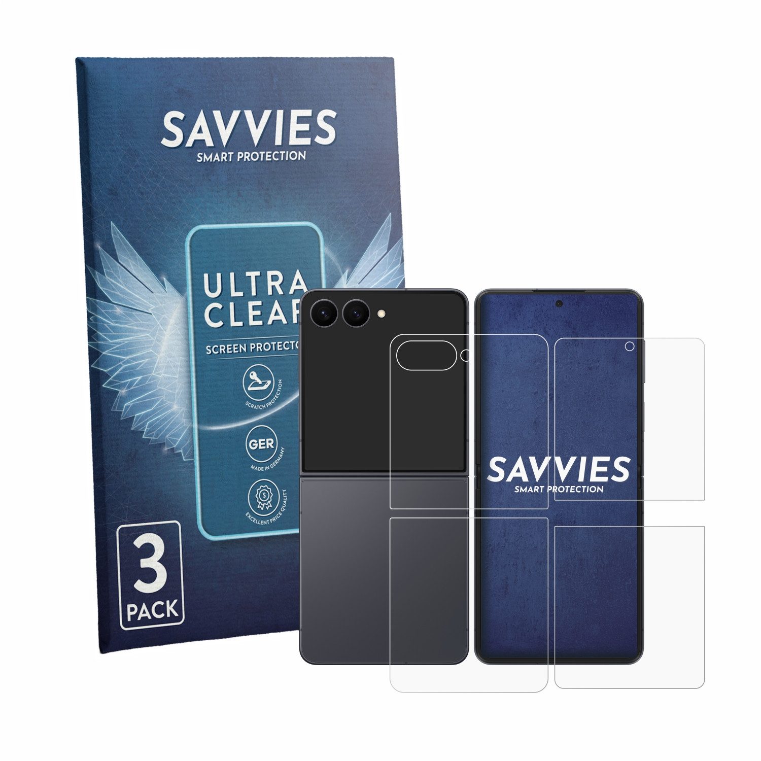 Savvies Displayschutzfolie Schutzfolie für Samsung Galaxy Z Flip 8 (Display+Rückseite), 6 Stück, Displayschutz Schutz Folie Klar Transparent