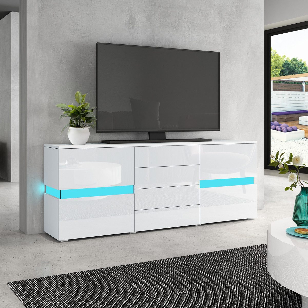 BESTWANTED Sideboard Hochglanz-Anrichte mit LED-Beleuchtung, 2 günstig online kaufen