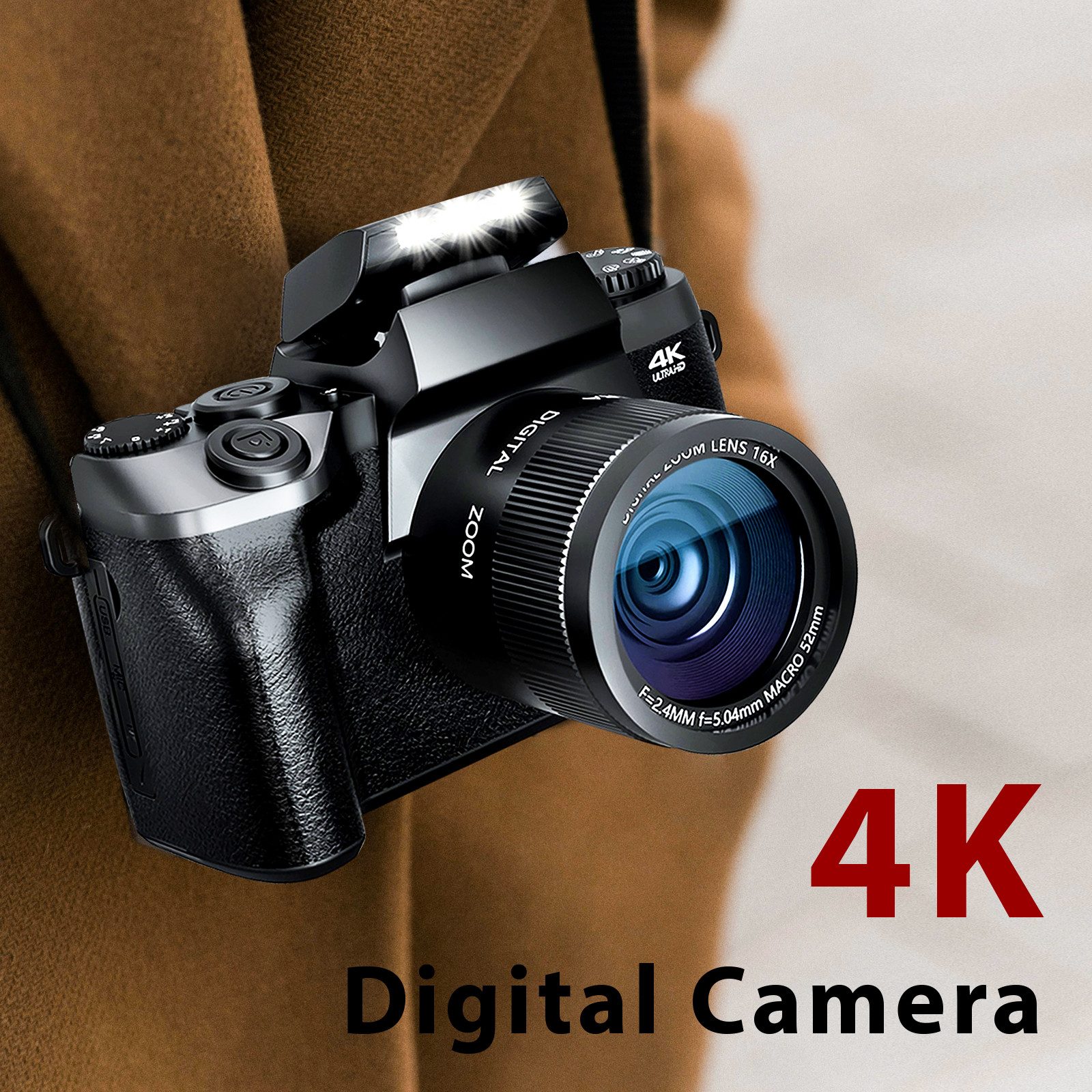 Digitalkamera 6K 64MP Mit WiFi - Kompaktkamera Mit 16x Zoom & Klappdisplay