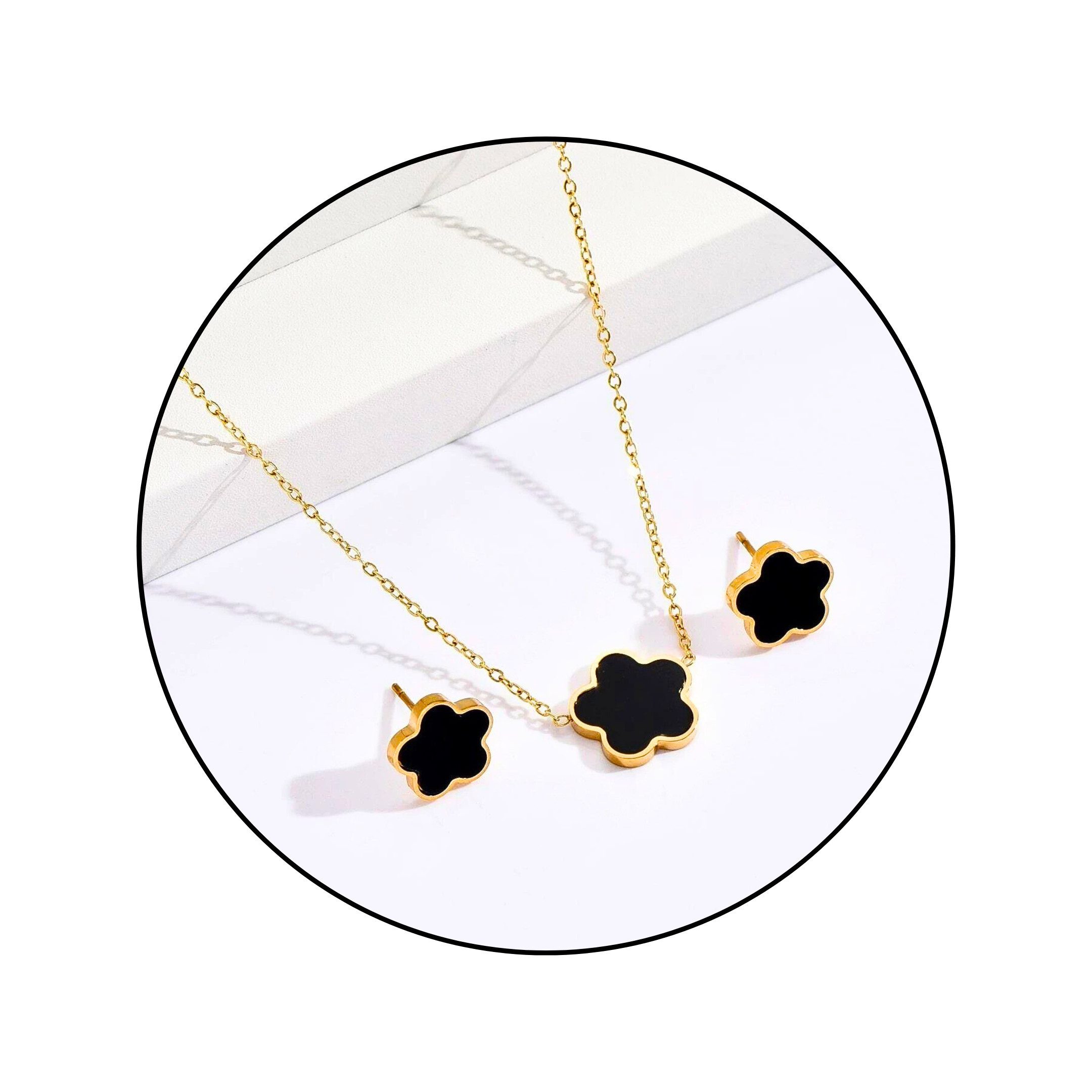 GOLDKLEIN Schmuckset Blumen Edelstahl Ohrringe Halskette Set Perlmutt (2-tl günstig online kaufen