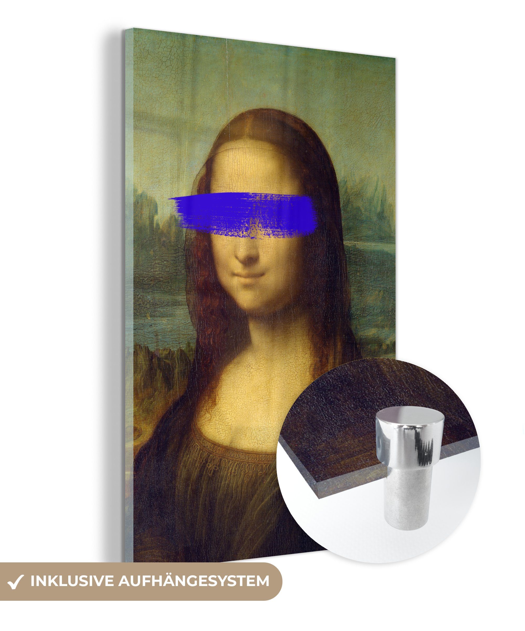 MuchoWow Acrylglasbild Mona Lisa - Leonardo da Vinci - Blau - Alte Meister, (1 St), Glasbilder - Bilder auf Glas Wandbild - Foto auf Glas - Wanddekoration bunt