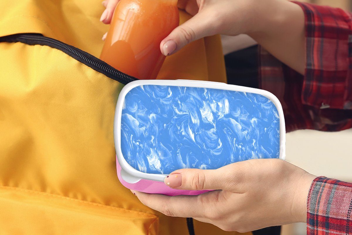 MuchoWow Lunchbox Marmor - Blau Muster, Kunststoff, Erwachsene, Brotbox (2-tlg), für Brotdose Kunststoff - rosa Kinder, Snackbox, Mädchen