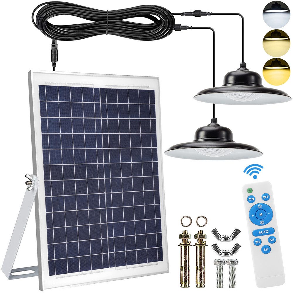 LMaxhome LED Solarleuchte Solar Pendelleuchte Dimmbar Hängelampe mit Fernbedienung Wasserdichte, 2 Lampen, 3000K/4500K/5000K, 25W LED fest integriert Solarlampen für Außen Innen