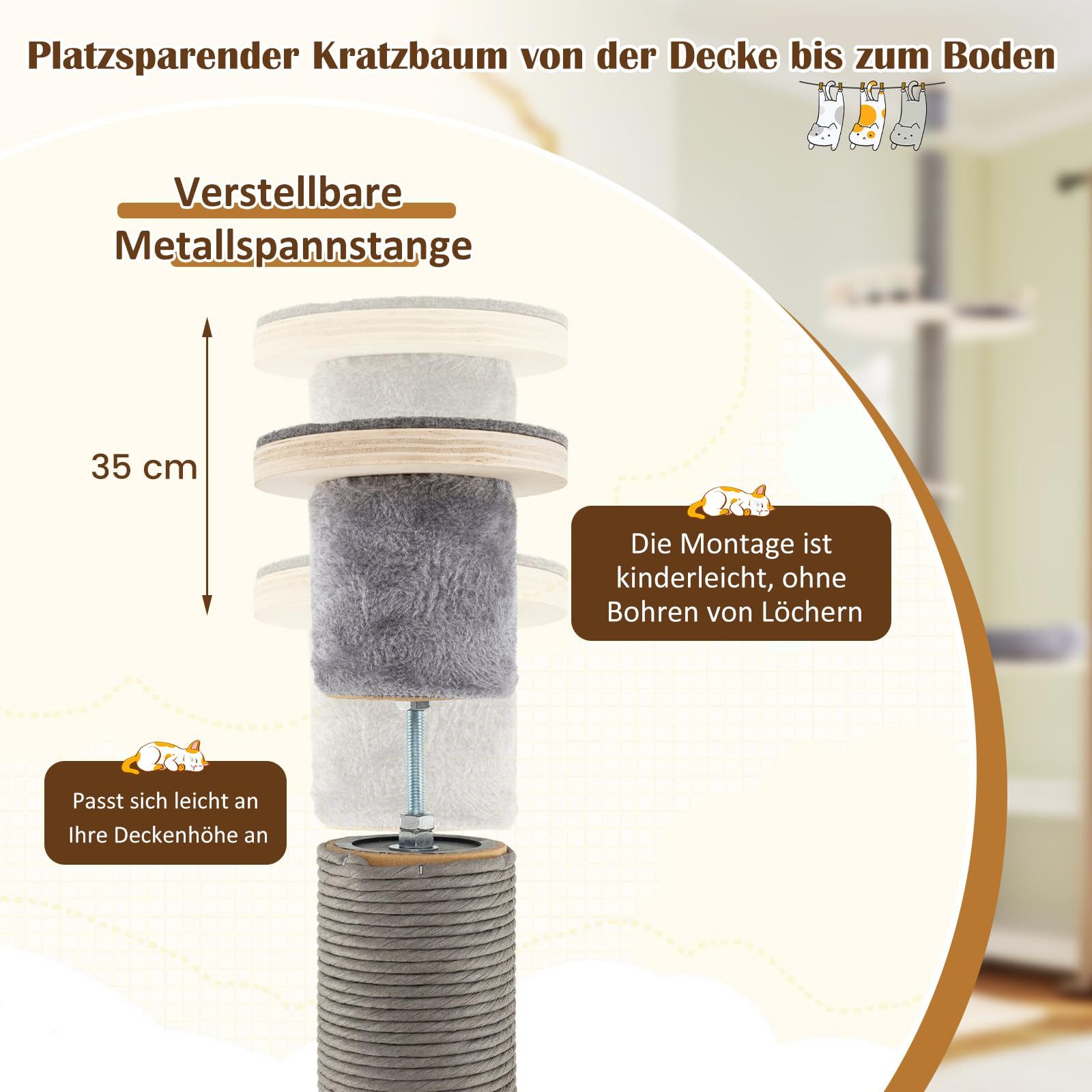 COSTWAY Kratzbaum, 5-stöckig, Katzenbaum, deckenhoch, 236-271 cm