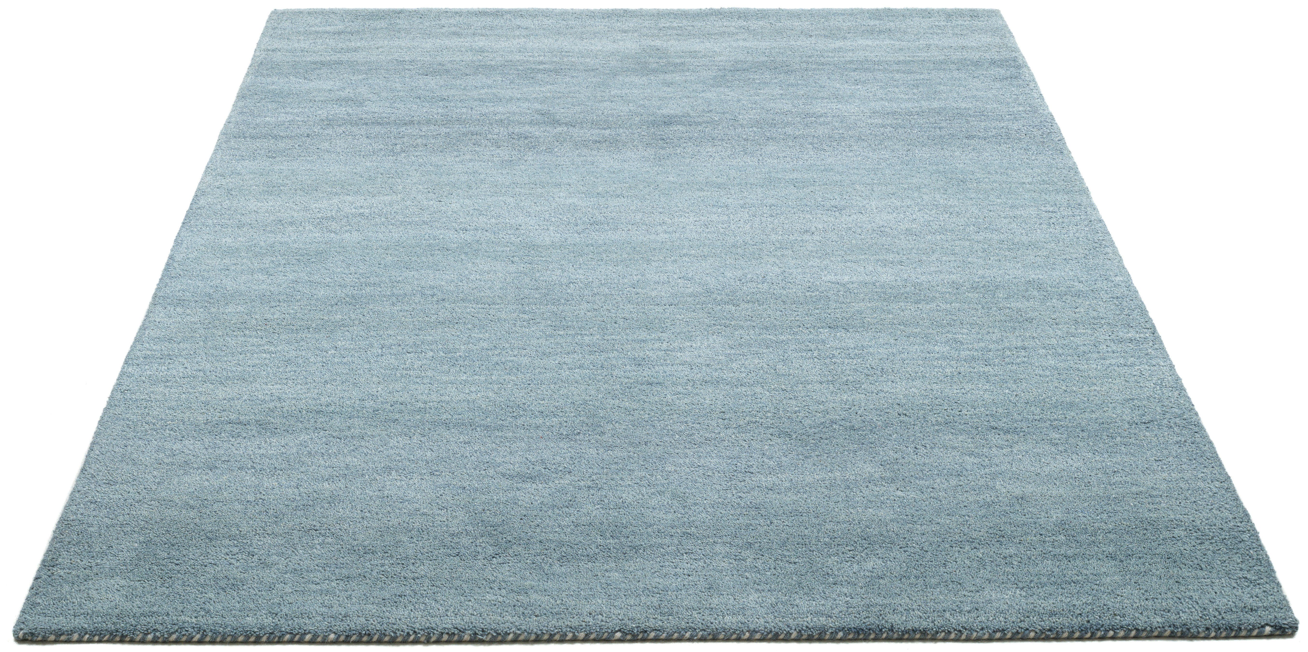 THEKO Wollteppich Gabbeh Uni, Handgefertigt, meliert, auch als Läufer erhältlich, Wolle, rechteckig, Höhe: 14 mm, Schlafzimmer, Wohnzimmer, Esszimmer, auch als Läufer oder rund