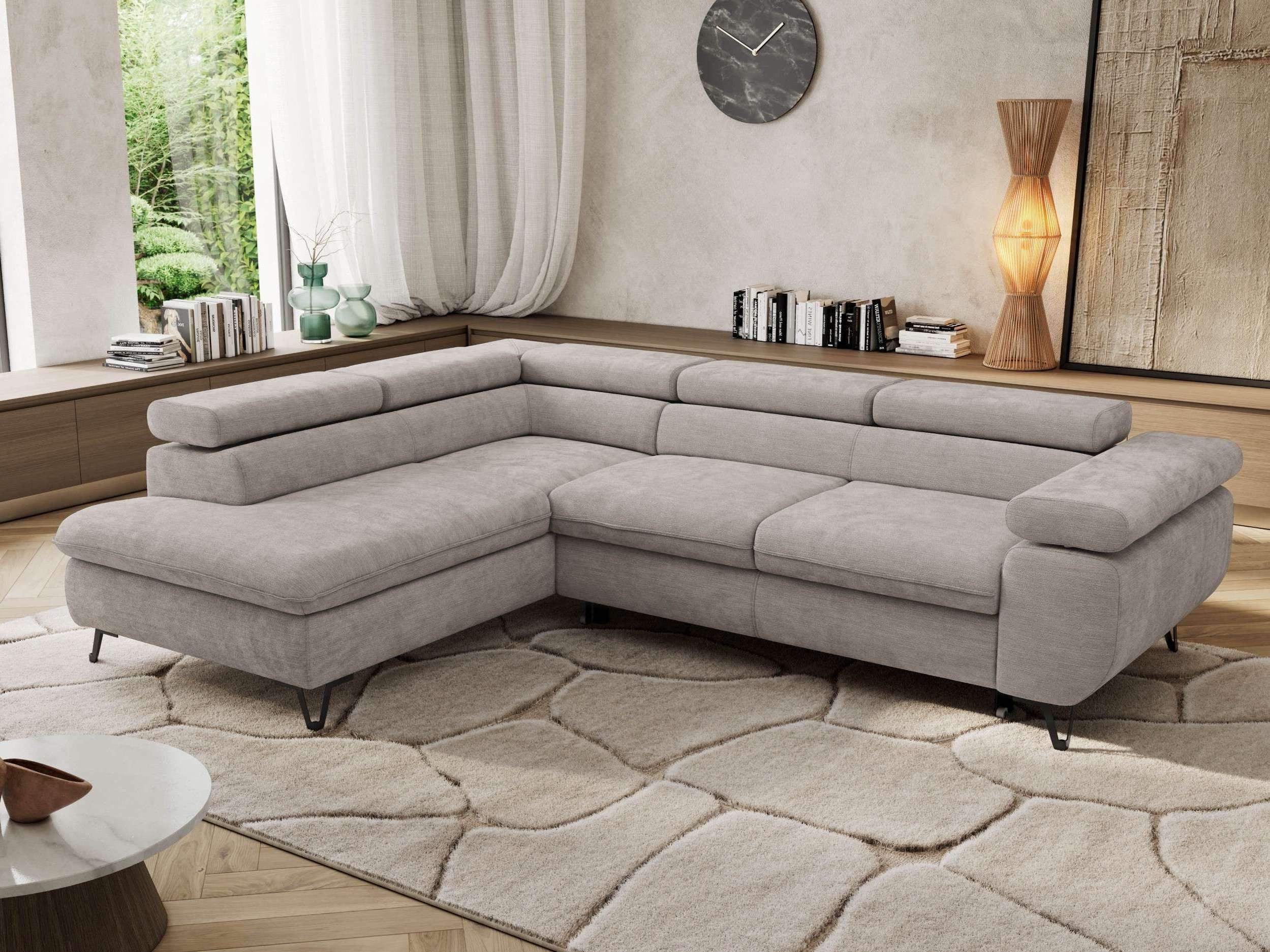 MKS MÖBEL Ecksofa PABLO L, Set, HR35-Schaum, Metallbeinen, Wellenfedern, L-form, Schlaffunktion, verstellbaren Kopfstützen, Bettkasten