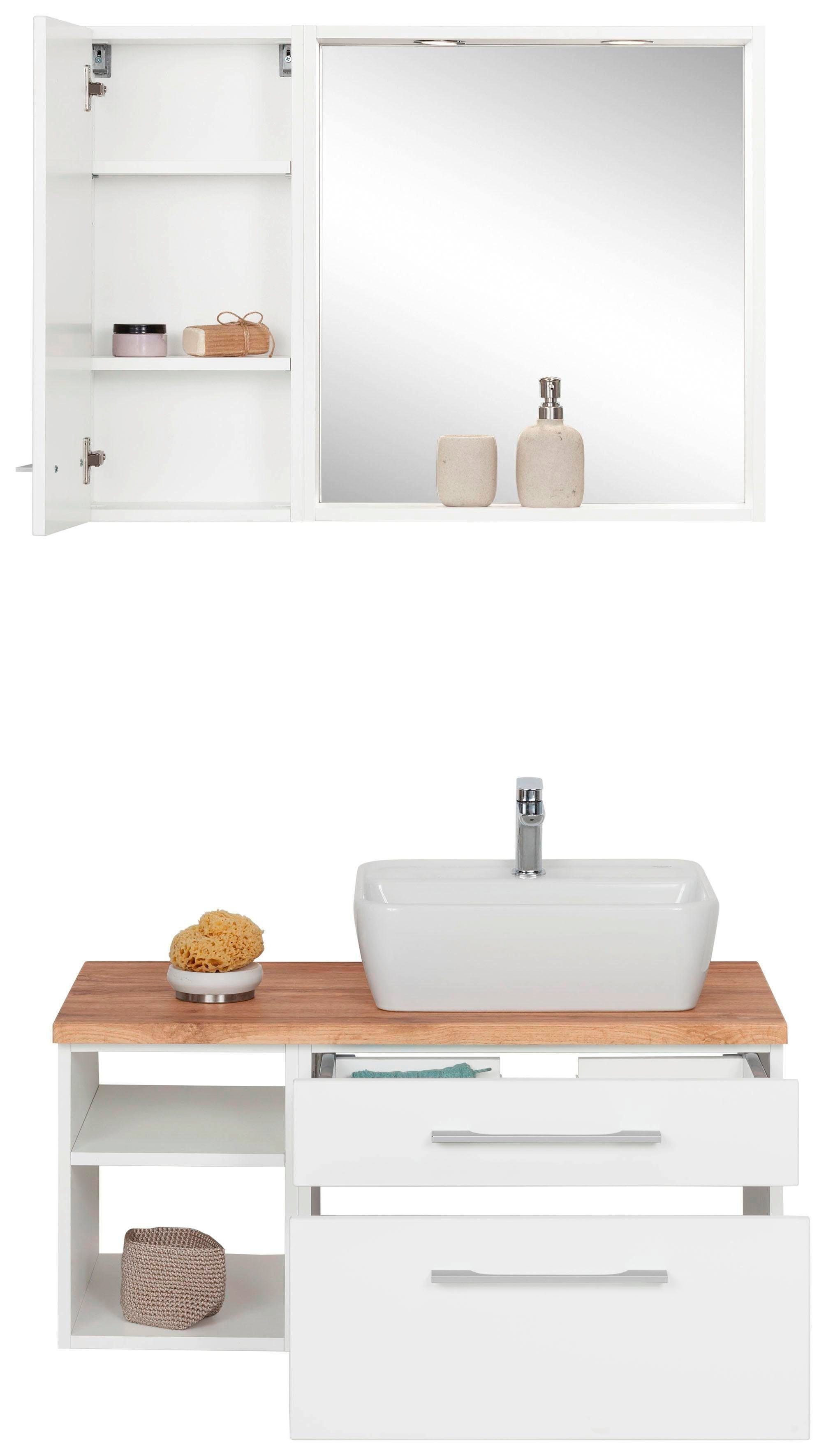 welltime Badmöbel-Set Davos, (3-St), Waschplatz, Hängeschrank und Bad-Spiegel