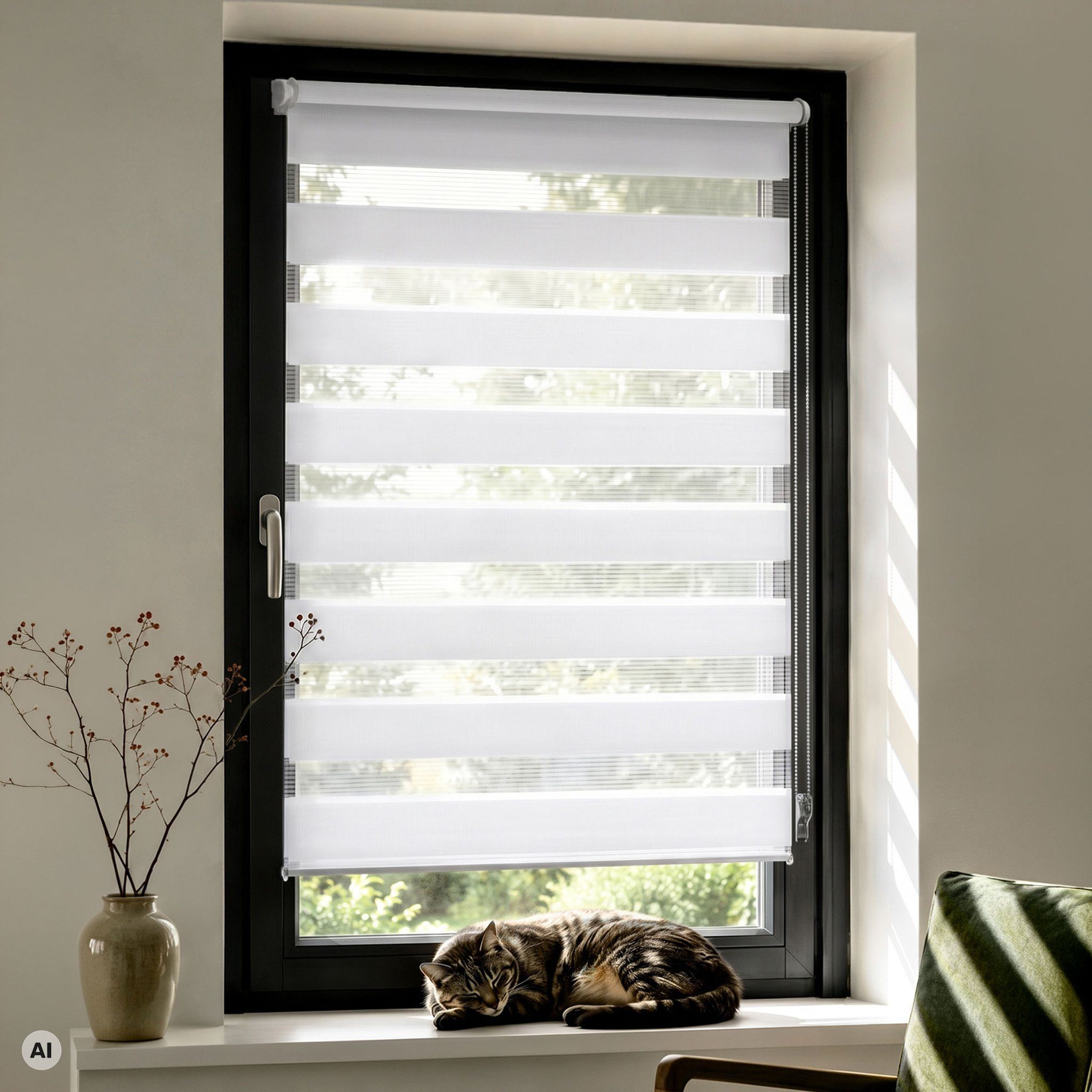 Doppelrollo Zevra Doppelrollo / Duo Rollo, 40 x 160 cm, weiß, Victoria M., halbtransparent, ohne Bohren, freihängend, verschraubt, Feuchtraumgeeignet, Sichtschutz oder Durchsicht