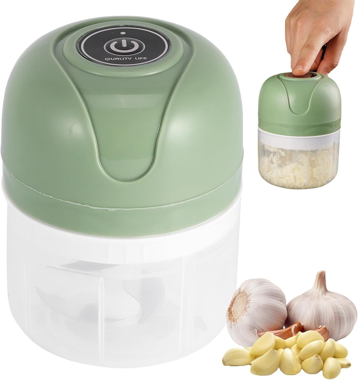 FELIXLEO Spiralschneideraufsatz Elektrischer Mini Zerkleinerer 250ml USB 6 Klingen Grün