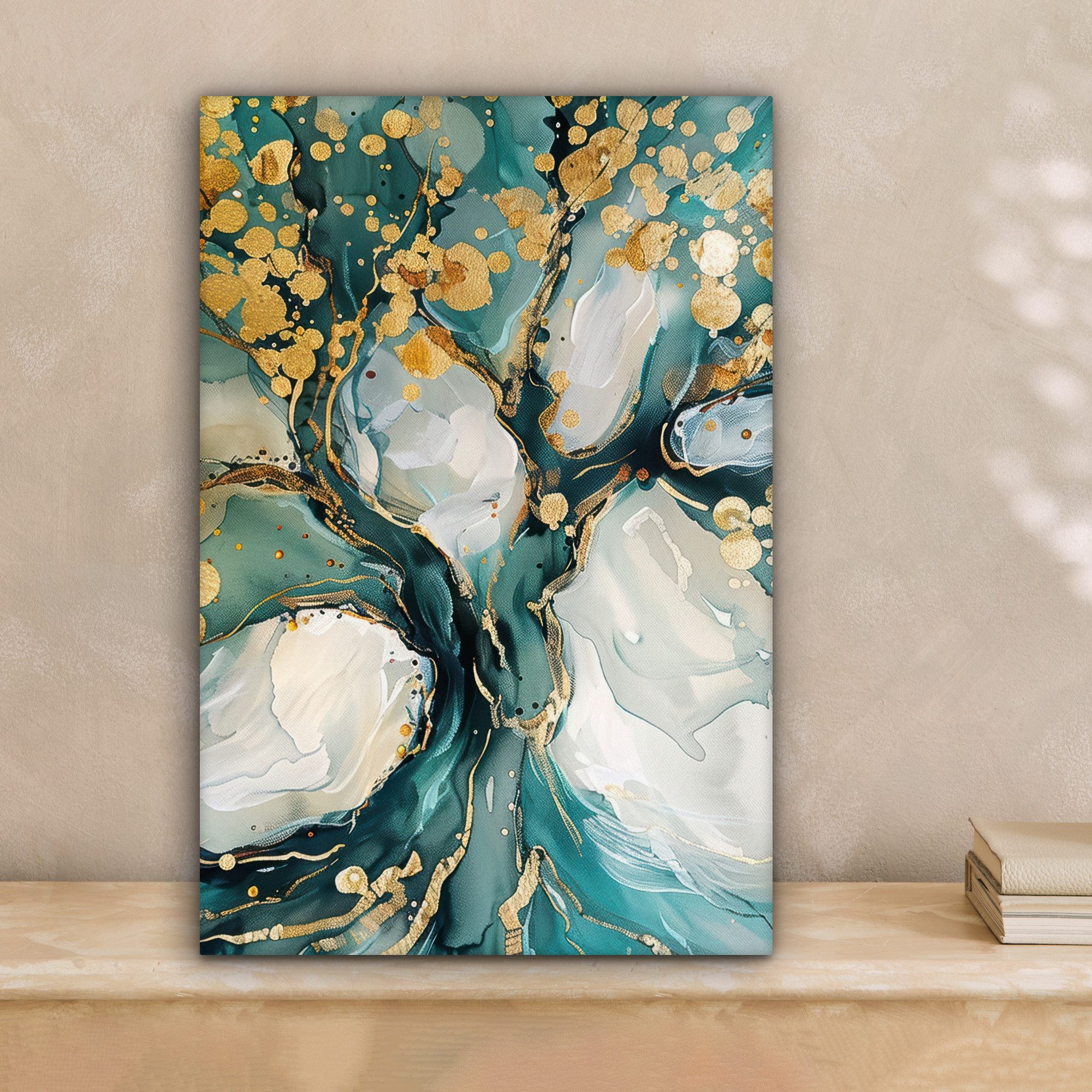 OneMillionCanvasses® Leinwandbild Baum - Modern - Farboptik - Türkis - Gold günstig online kaufen