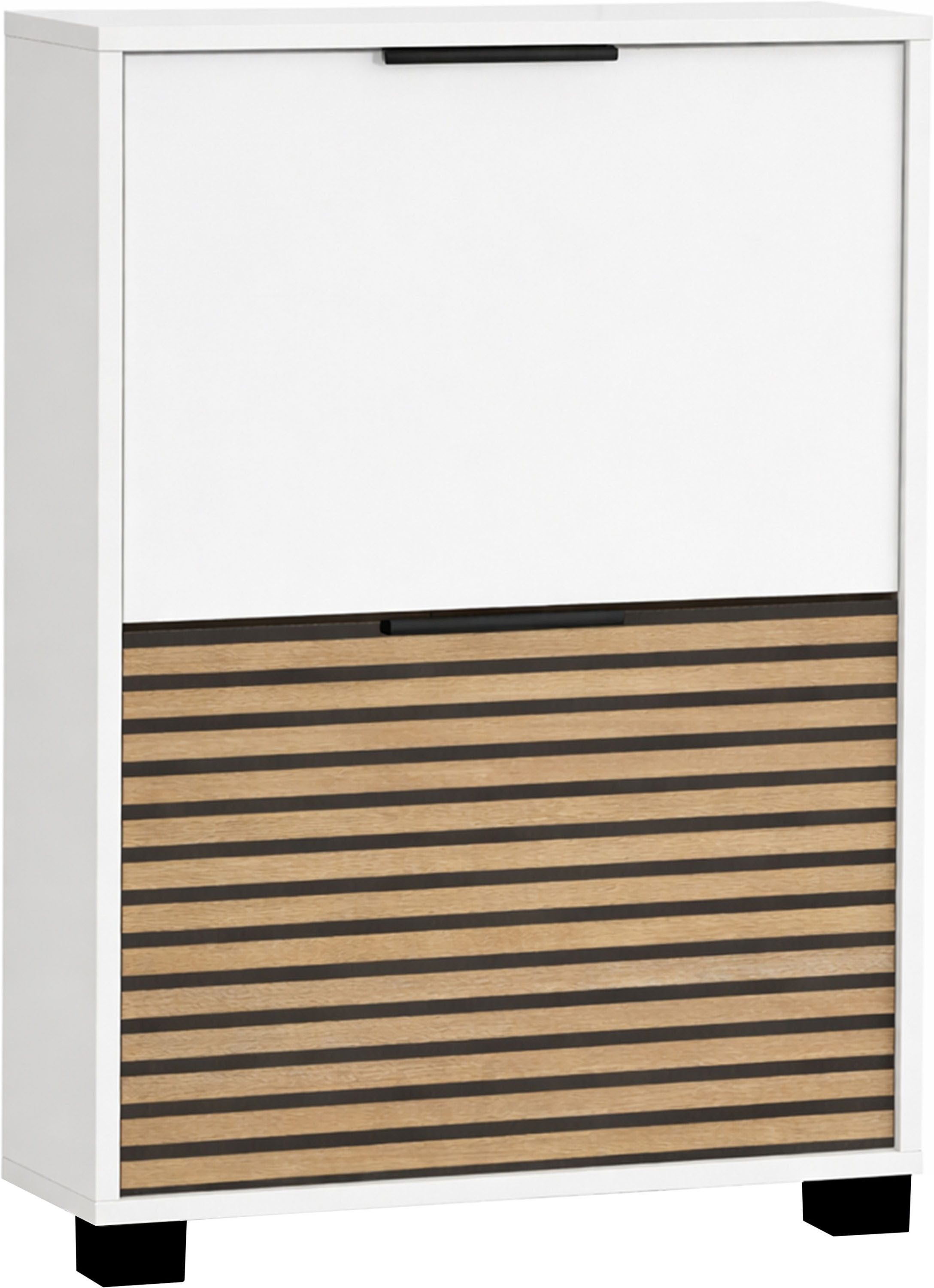 Schildmeyer Schuhschrank LOFT, 2 Klappen, Breite 59,8 cm, akustik-optik, MADE IN GERMANY (1-St) eine Klappe in Akustikplatten-Optik, MADE IN GERMANY
