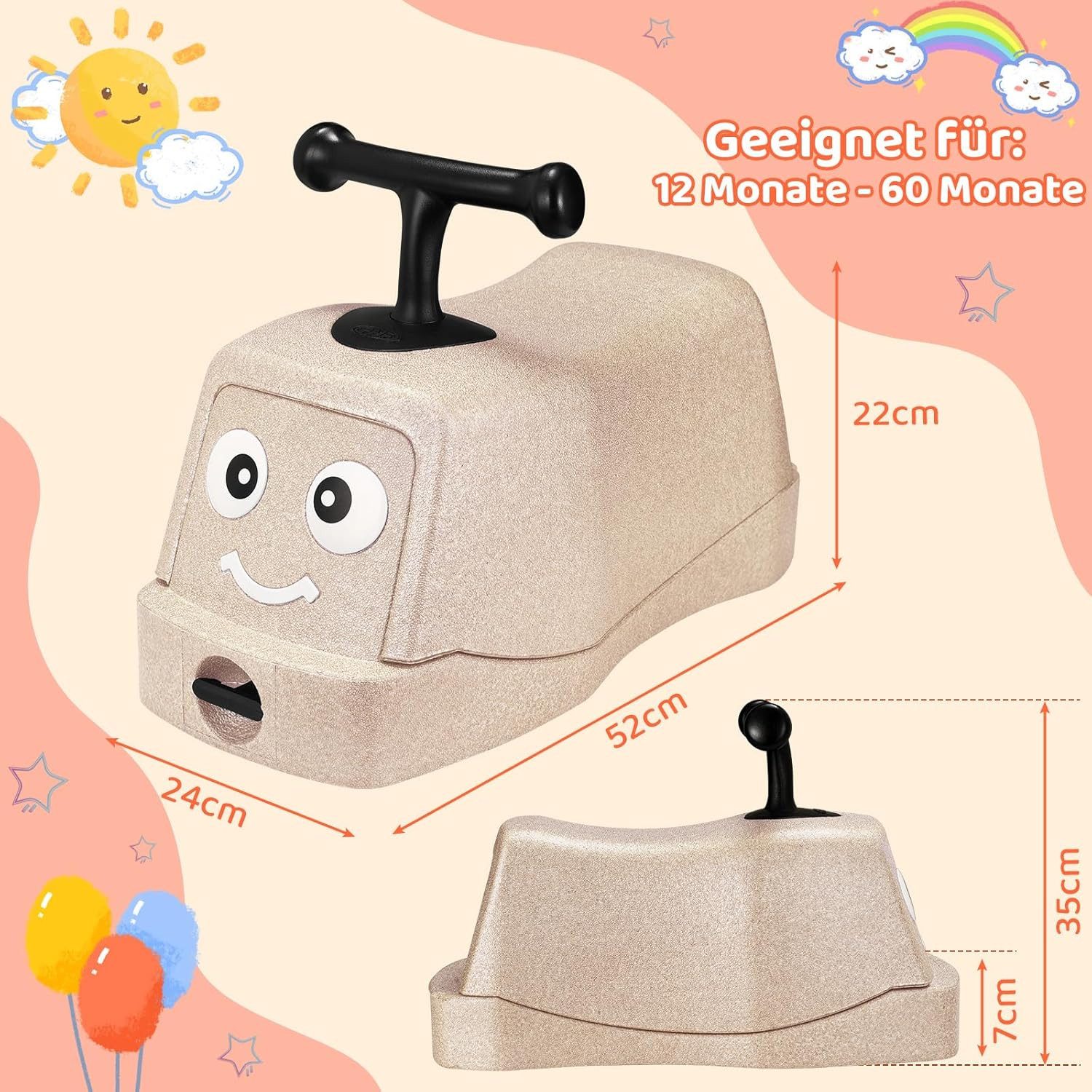TLGREEN Rutscherauto 5 in 1 Babyrutscher mit Geräuschlose Räder, (Rutschfahrzeug), Babyroller bis 20kg, EPP, Baby Walker, Wippauto