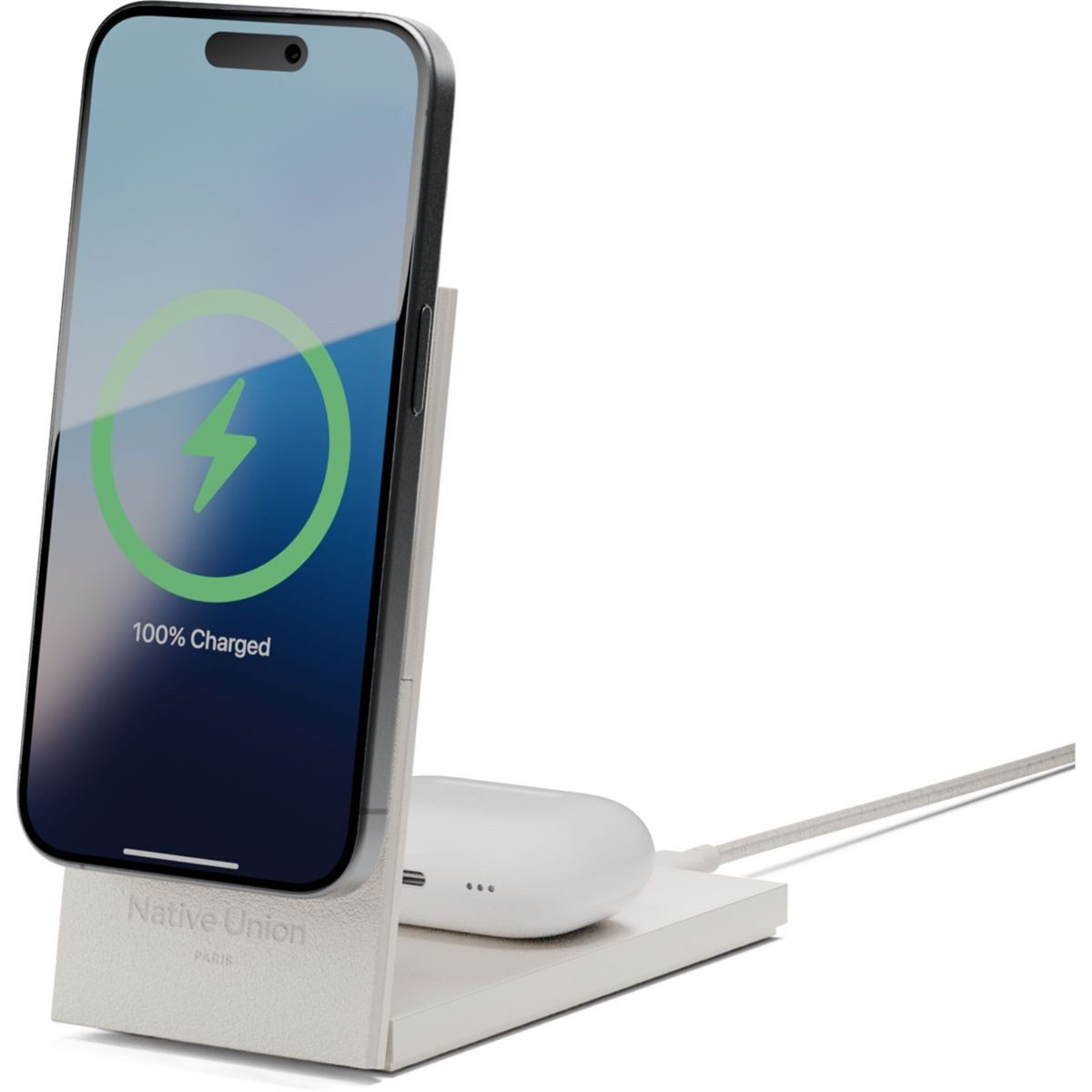 NATIVE UNION Rise 2-in-1 Qi2 Magn. Wireless Charger Sandstone Induktions-Ladegerät