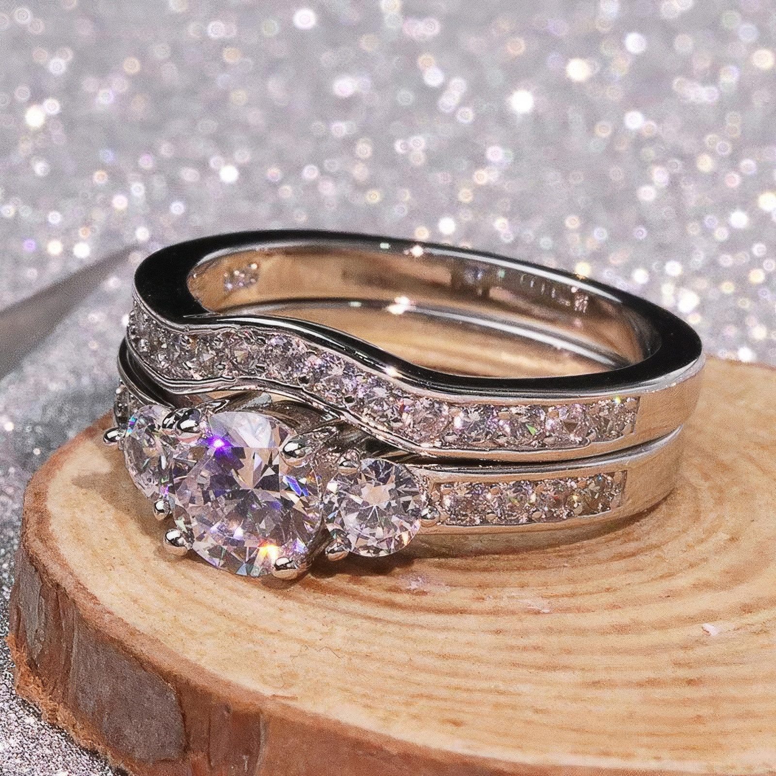 Jumpeak Diamantring Diamantring Rund,14K Gold Labordiamant Ring, Hochzeit Band Braut Set, 1ct Stapelbarer Damenring, Jubiläumsring, Diamanten im Brillantschliff