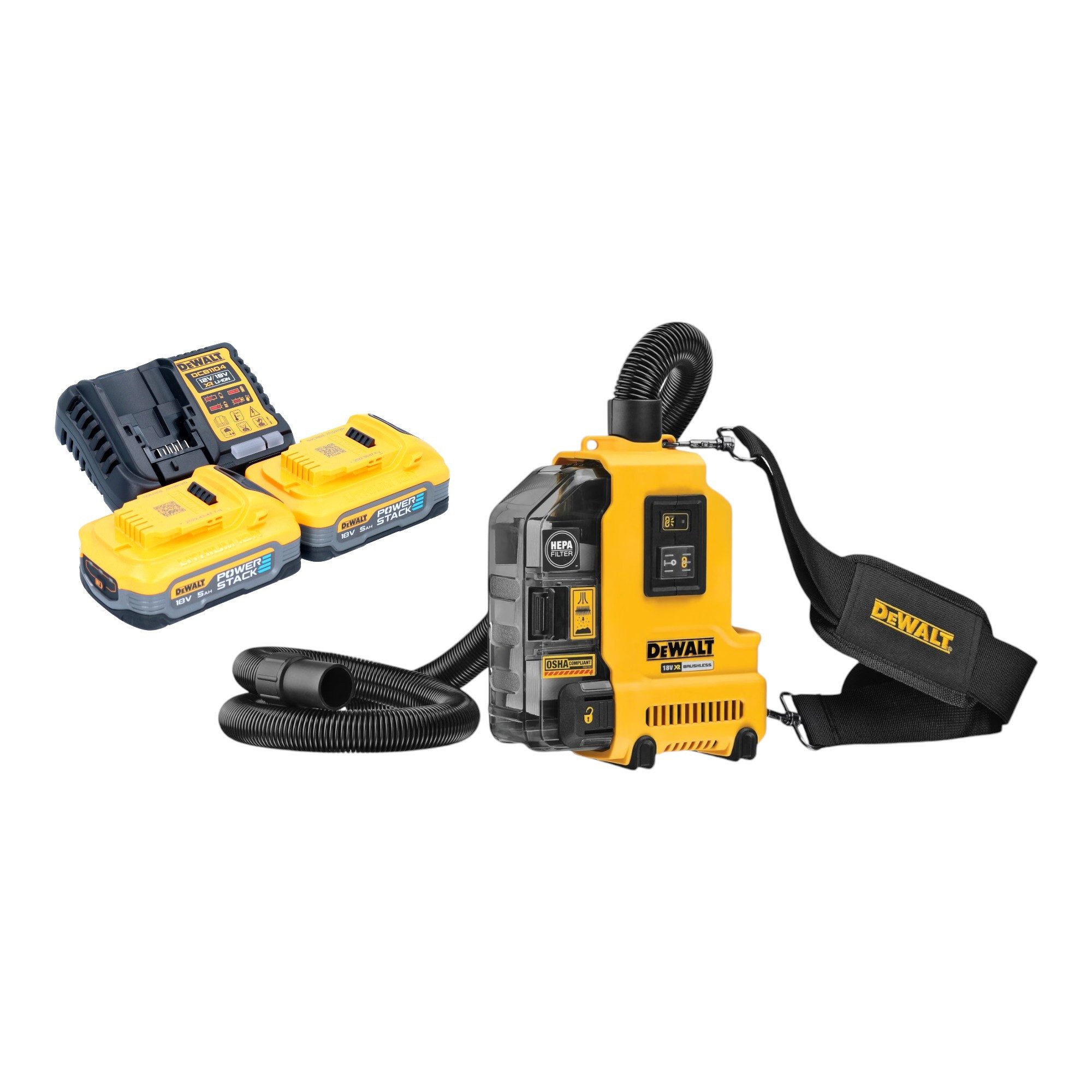 DeWalt Akku-Handstaubsauger DWH 161 H2 18 V 0,21 l Brushless + 2x Powerstack Akku 5,0 Ah + Lader
