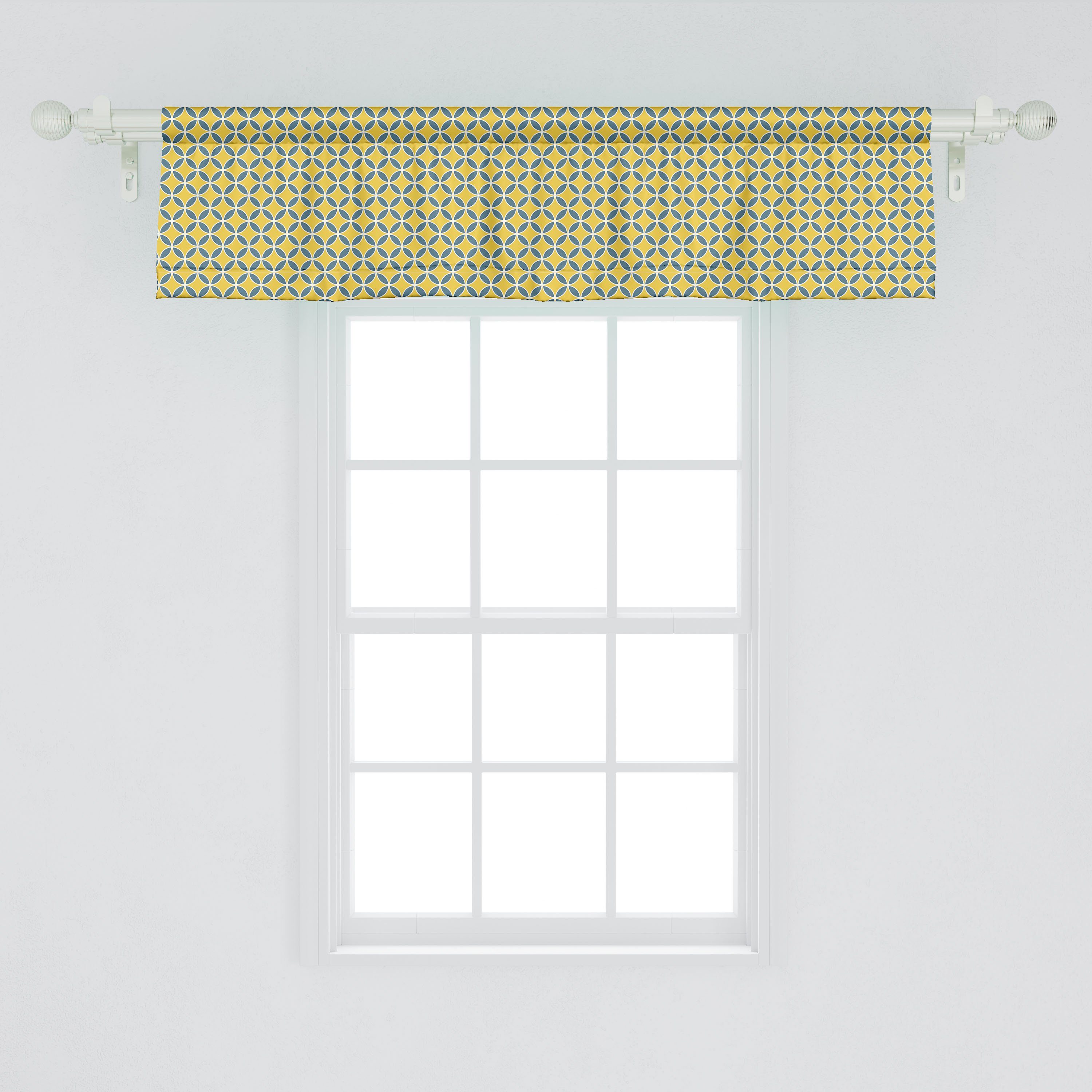 Microfaser, für Scheibengardine Schlafzimmer Dekor Abakuhaus, Abstrakt Blatt-Weinlese-Kreise mit Stangentasche, 4 Volant Vorhang Küche