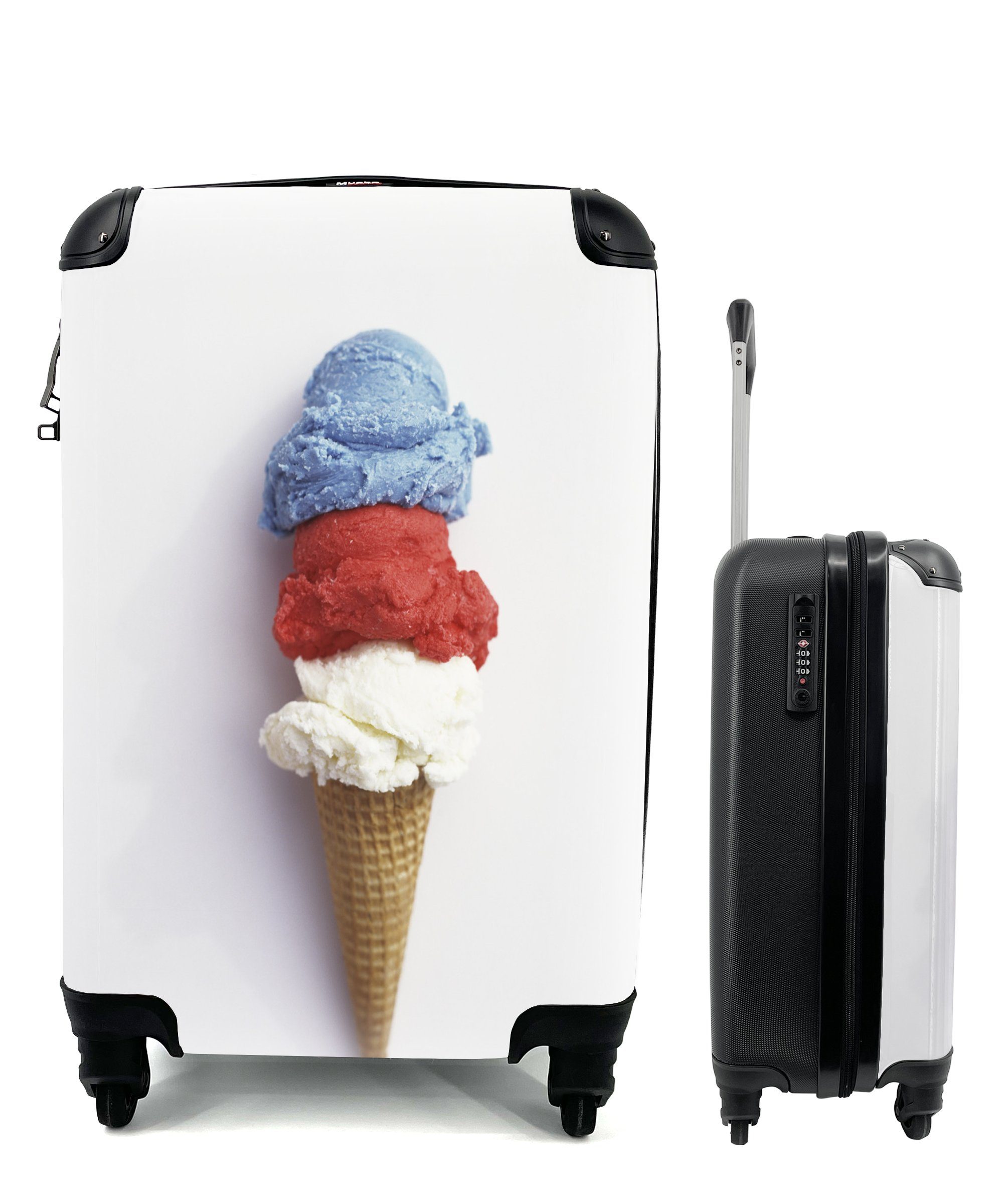 MuchoWow Handgepäckkoffer Eiswaffel mit drei Geschmacksrichtungen, 4 Rollen, Reisetasche mit rollen, Handgepäck für Ferien, Trolley, Reisekoffer