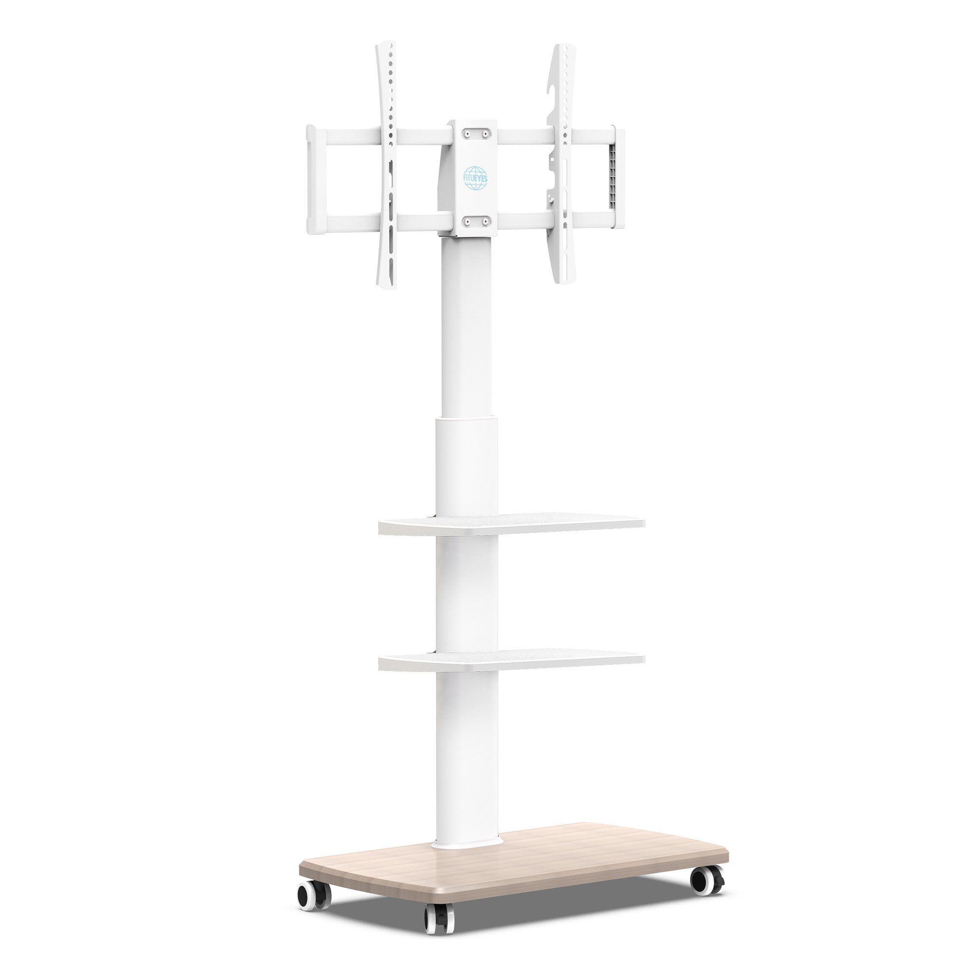 FITUEYES TV-Ständer TV-Rollwagen mit Rädern, Ablagen, 32-70 Zoll, (bis 70,00 Zoll, ±30° schwenkbar, höhenverstellbar, Holzbasis)