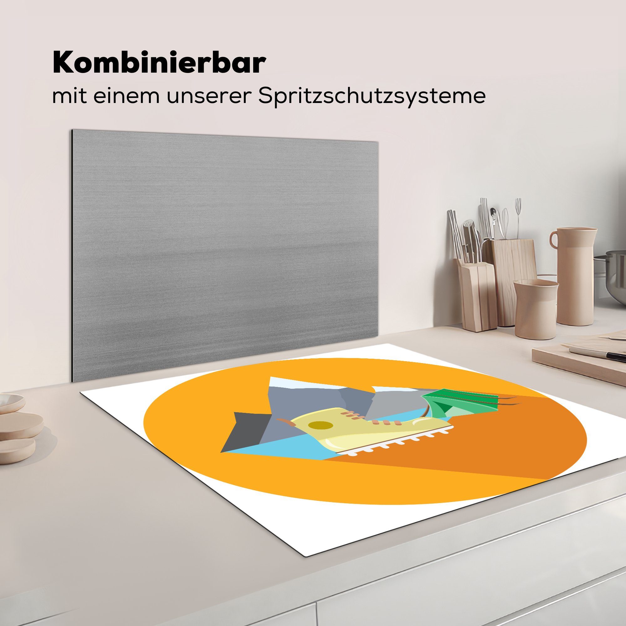Herdblende-/Abdeckplatte Illustration (1 MuchoWow Eine 78x78 küche Thema Wandern, für Arbeitsplatte Vinyl, zum cm, Ceranfeldabdeckung, tlg),