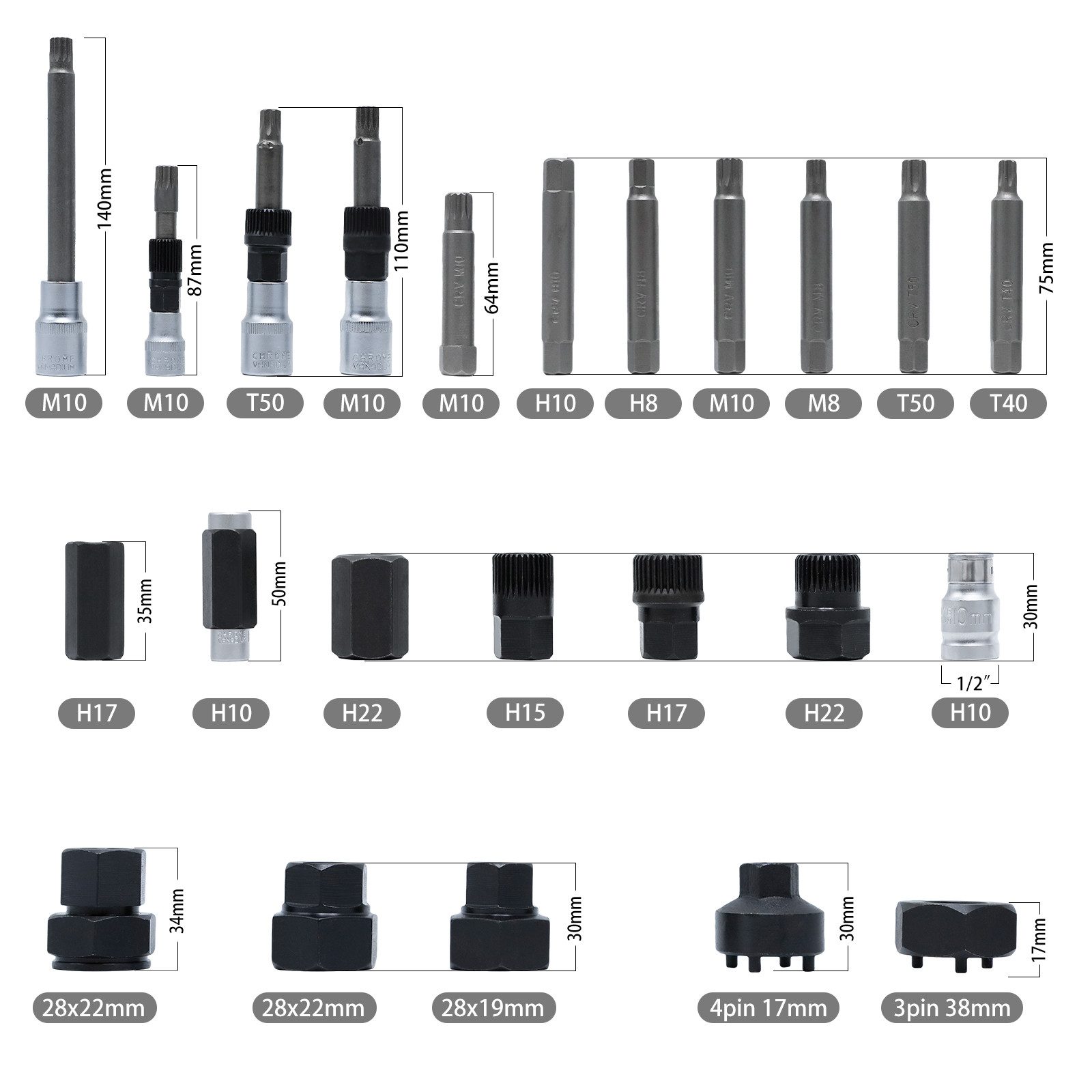 CCLIFE Demontagewerkzeug Lichtmaschinen Werkzeug Riemenscheibe Entkoppler Bit-Einsatz-Satz, (Packung, 23-tlg)