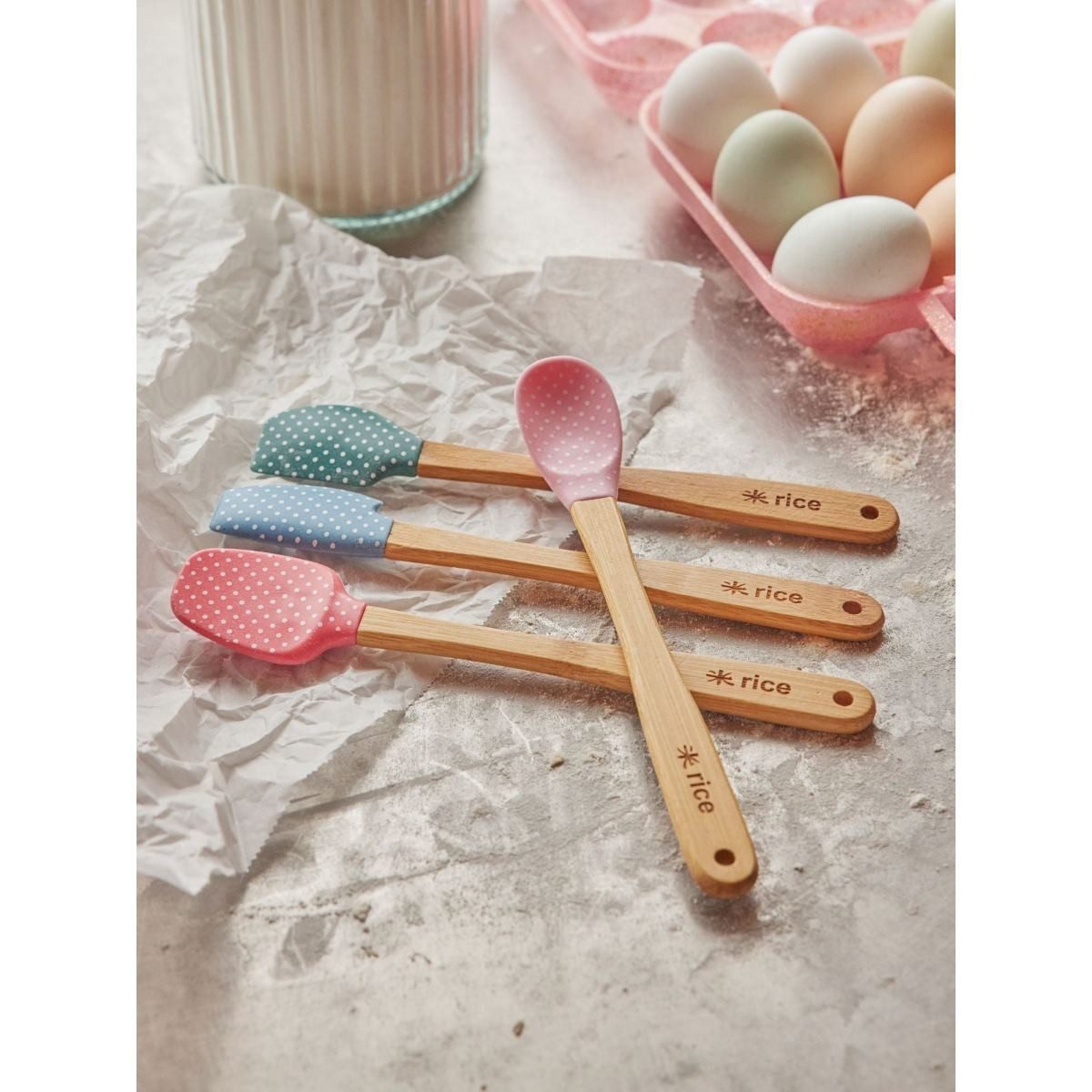 rice Teigschaber Silikon Teigschaber 4er Set Punkte Silikon Bambusgriff kochen backen