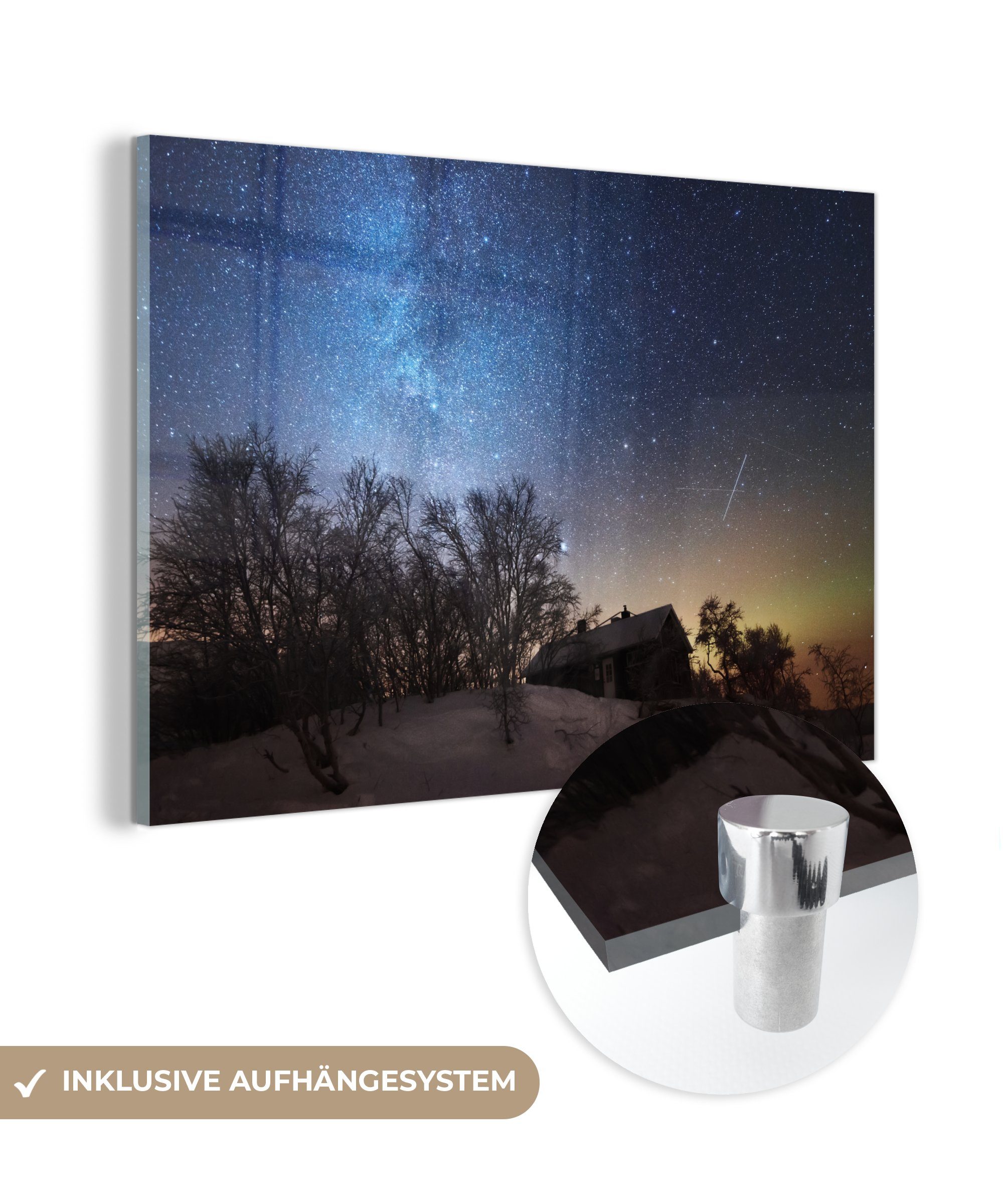 - Landschaft MuchoWow Schlafzimmer - St), - (1 Sternenhimmel Wohnzimmer Schweden Schnee - Acrylglasbild & Acrylglasbilder Winter,
