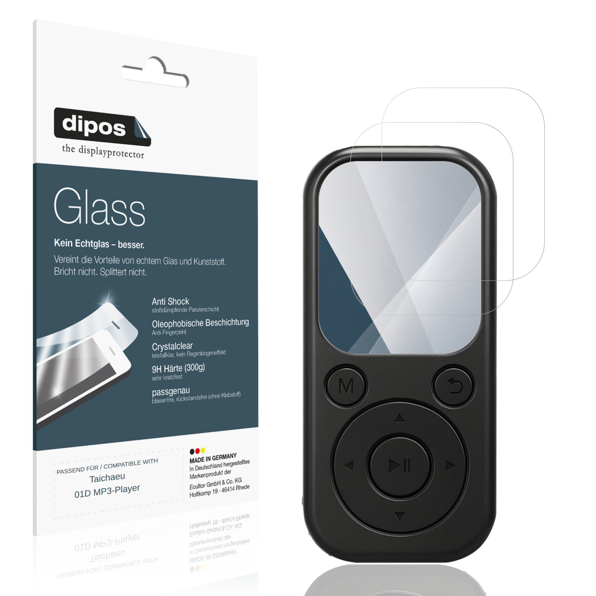 dipos Displayschutzfolie Schutzfolie für Taichaeu 01D MP3-Player, 2 Stück, Displayschutz Schutz Folie Made in Germany