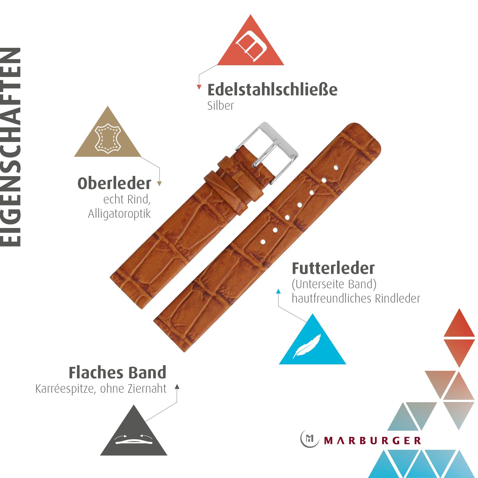 MARBURGER Uhrenarmband 12mm Leder Alligator Prägung günstig online kaufen