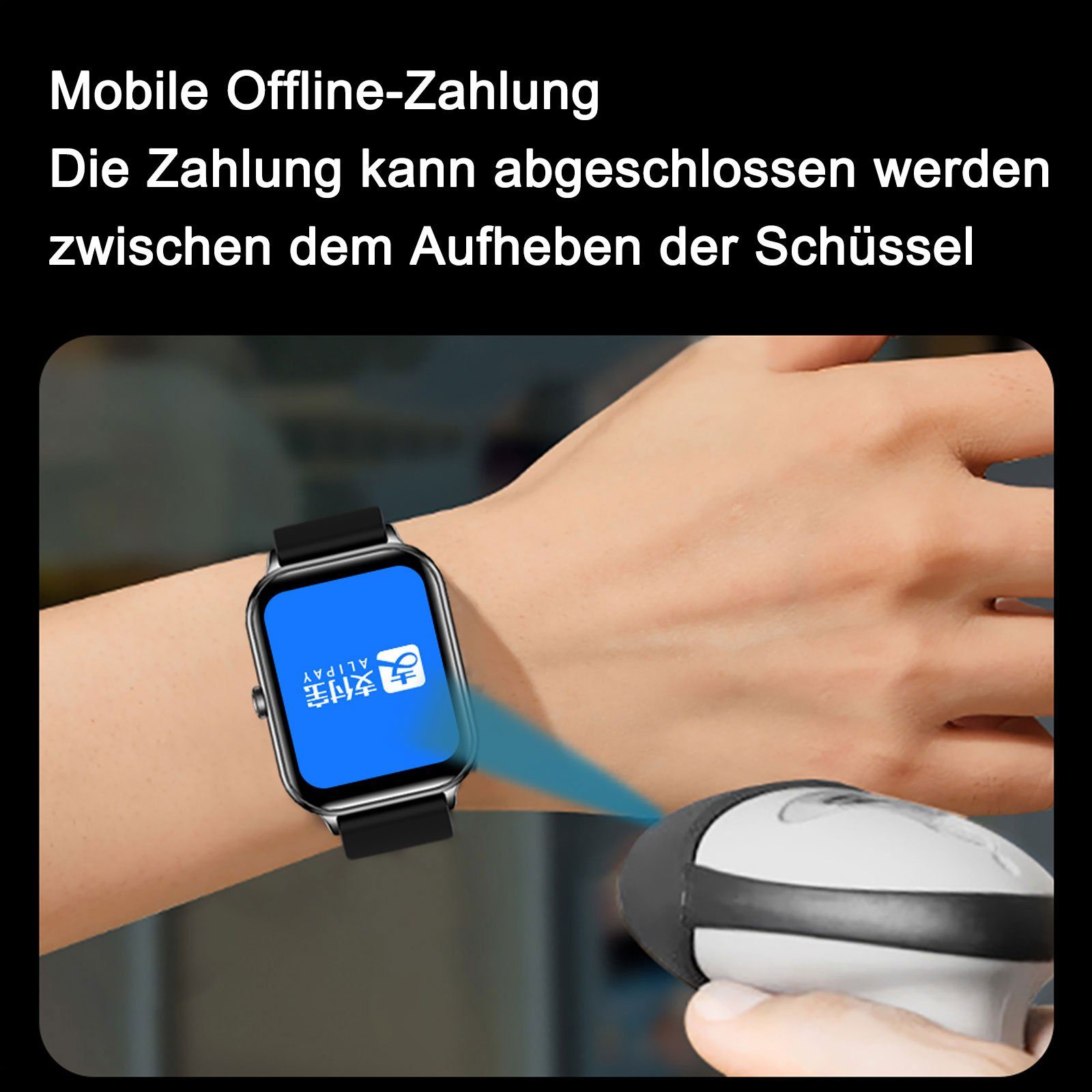 OKWISH Smart Watch Armbanduhr Sportuhr Fitness Uhr Uhren Tracker Damen Herren Smartwatch (1,91 Zoll) Sportuhr mit 100+ Sportmodi, Touchscreen, IP68 Wasserdicht, Bluetooth Anrufe, iOS/Android, mit Pulsmesser Schrittzähler Schlafmonitor Aktivitätstracker