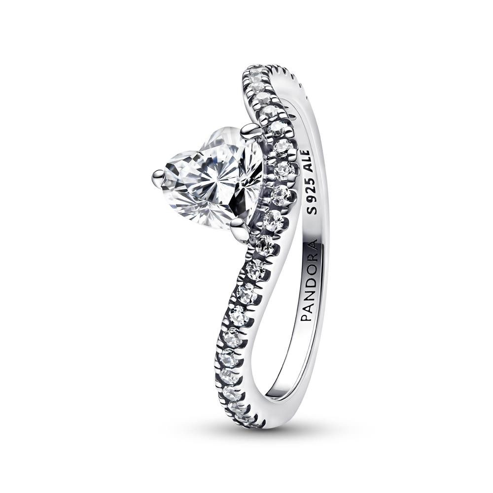Pandora Fingerring PANDORA Welliger Herzring für Damen, 925er Silber, Zirkonia
