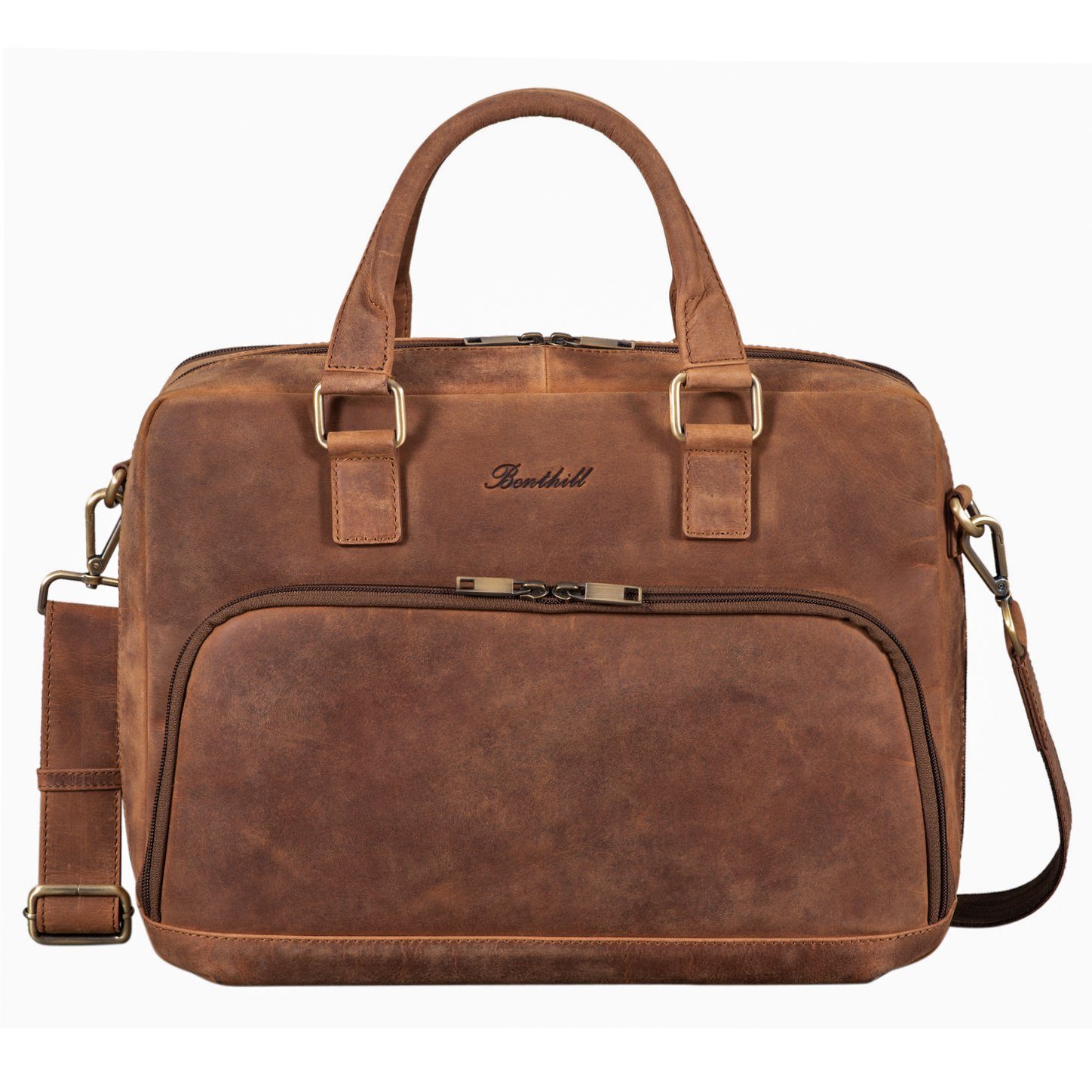 Benthill Aktentasche Echt Leder Laptoptasche Notebooktasche Aktentasche Vintage Groß Herren, Schultergurt / Umhängegurt Reißverschlussfach