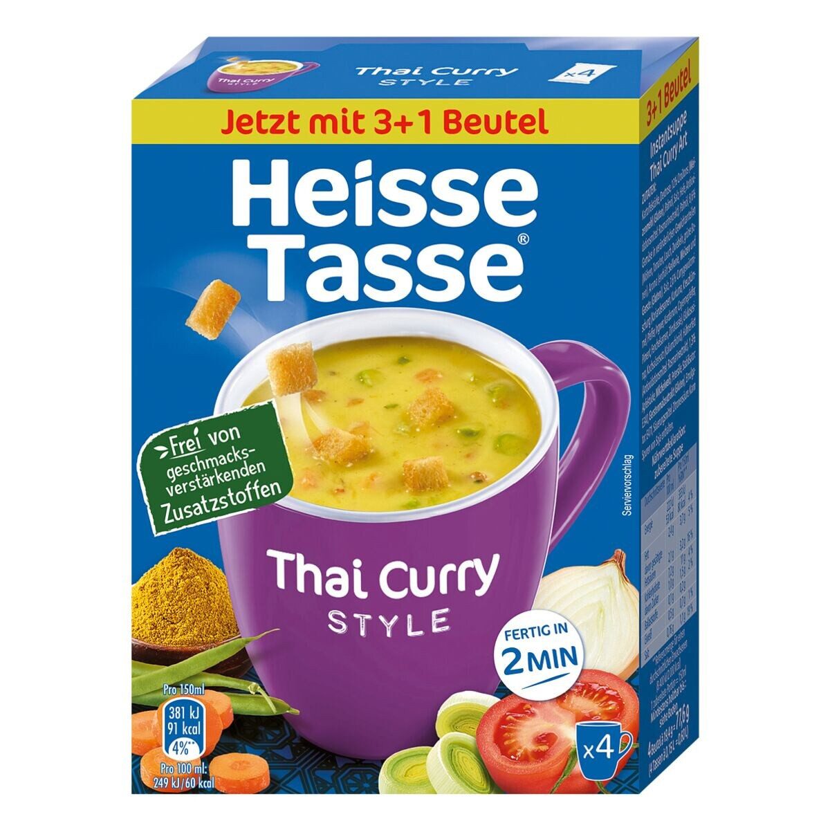 Heisse Tasse Fertiggericht Thai Curry Style, 4 Beutel