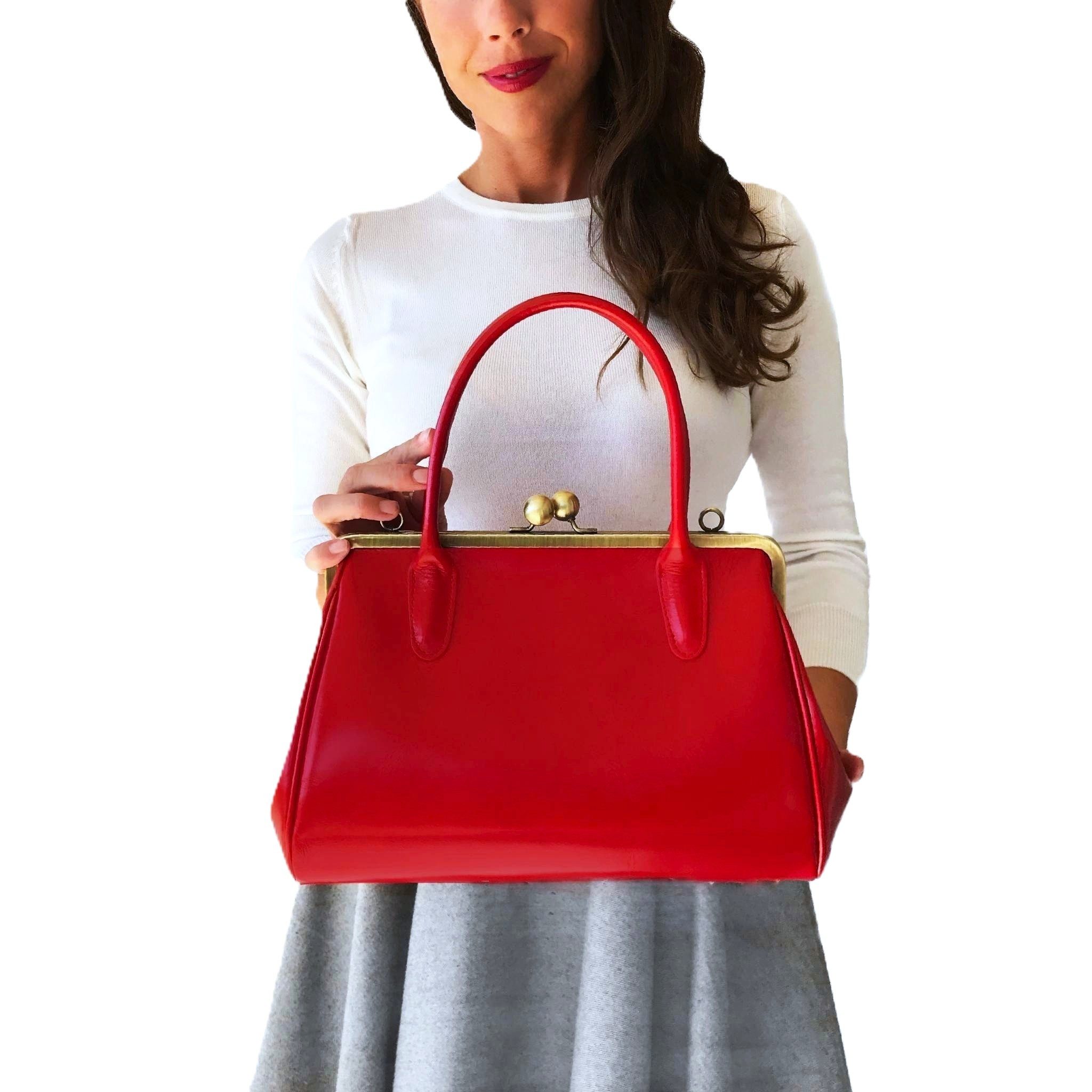 Taschenkinder Handtasche Henkeltasche Vintage Ledertasche "Sophie" Schultertasche, Echtes Leder