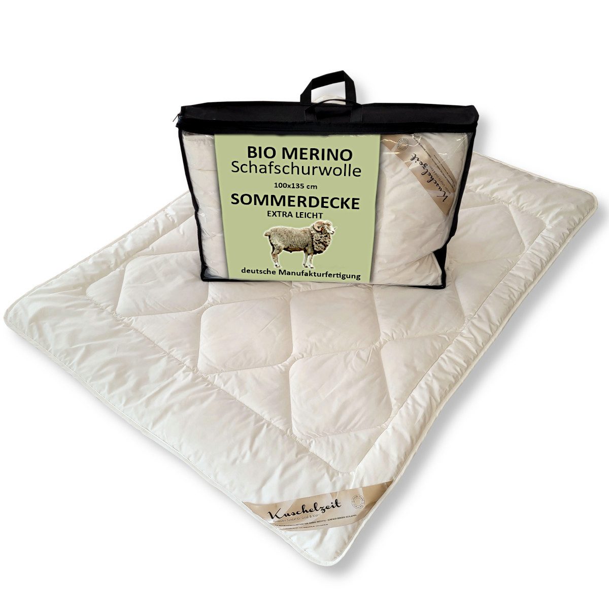 Meivita Kinderbettdecke Bio Merino extra leichte Kinder Sommerdecke kbA und kbT in 100x135 cm, Füllung: 100% Wolle kbT, Bezug: 100% Baumwolle kbA, Bettdecke Hergestellt in Deutschland