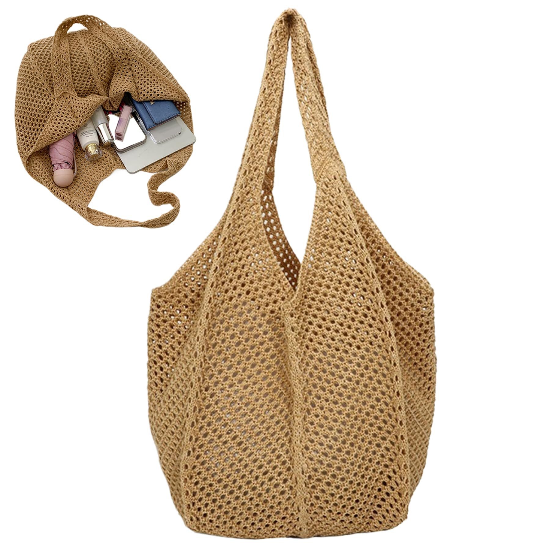 RWEUOQ Strandtasche Gehäkelte Strandtasche Mesh gehäkelte günstig online kaufen