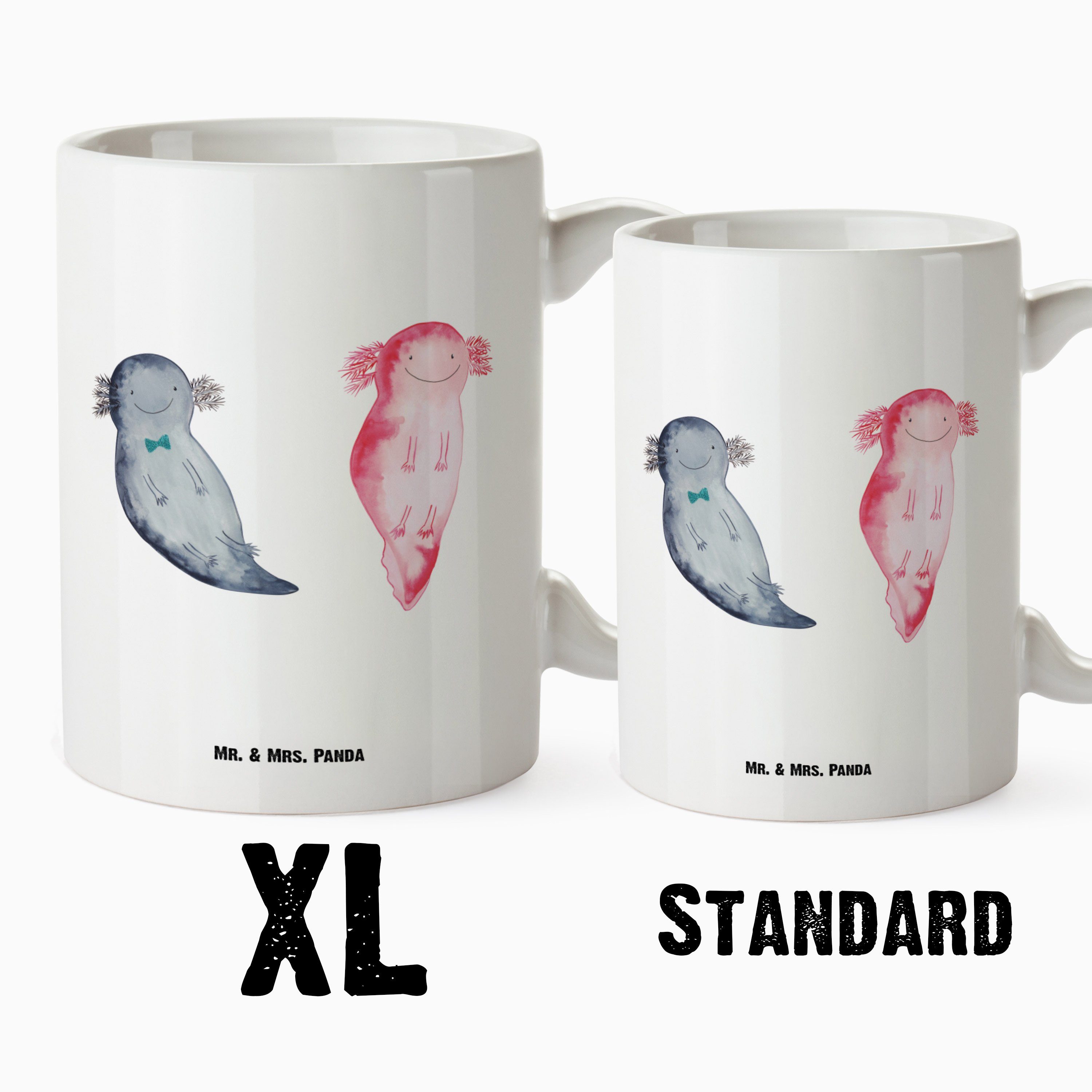 Mr. & Mrs. Panda Tasse XL, Tasse, Weiß XL Axel+Lotte Axolotl Paar, Geschenk, XL XL Teetasse, Keramik - - Tasse