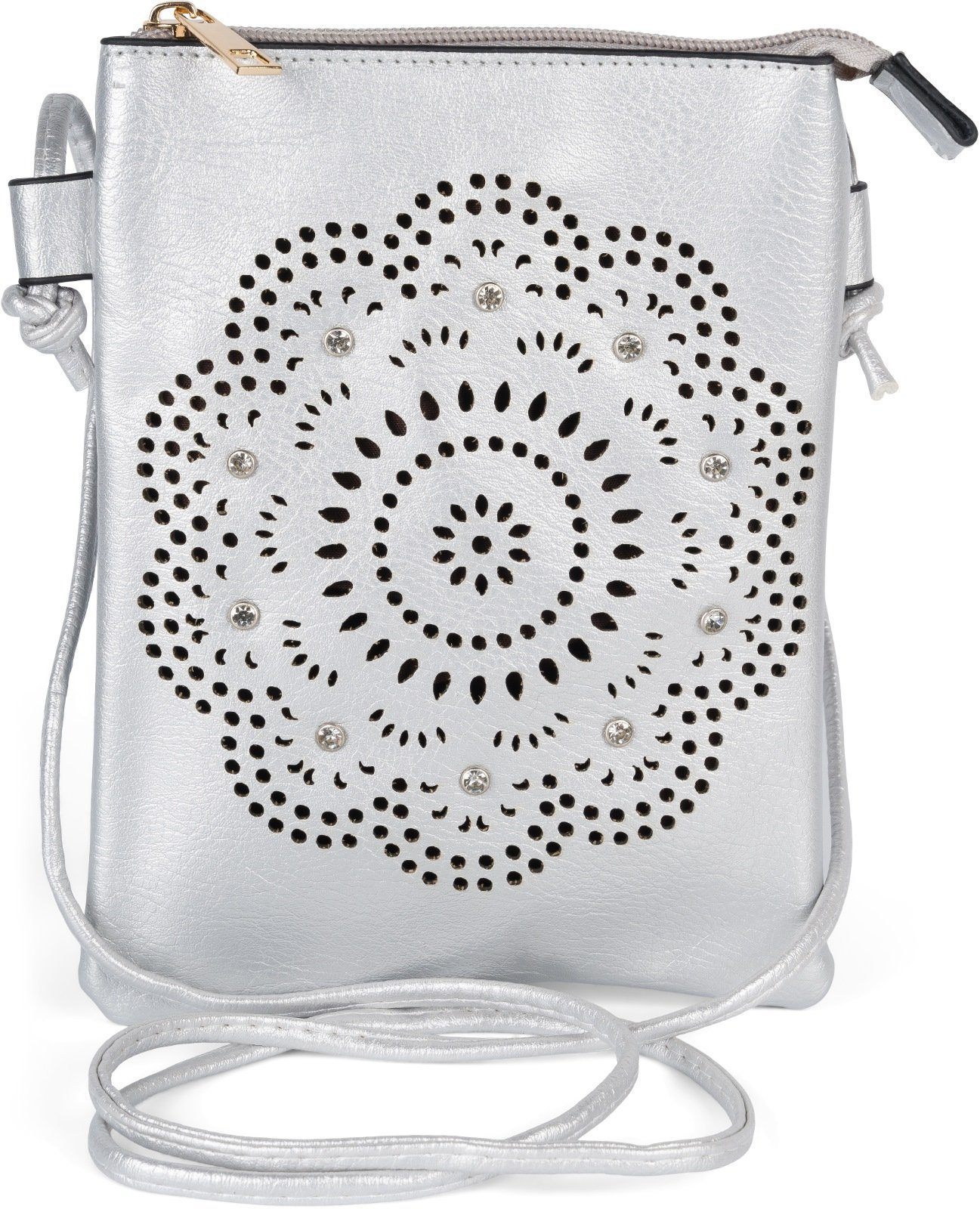 styleBREAKER Mini Bag Mini Umhängetasche Blumen Cutout und Strass (1-tlg) günstig online kaufen