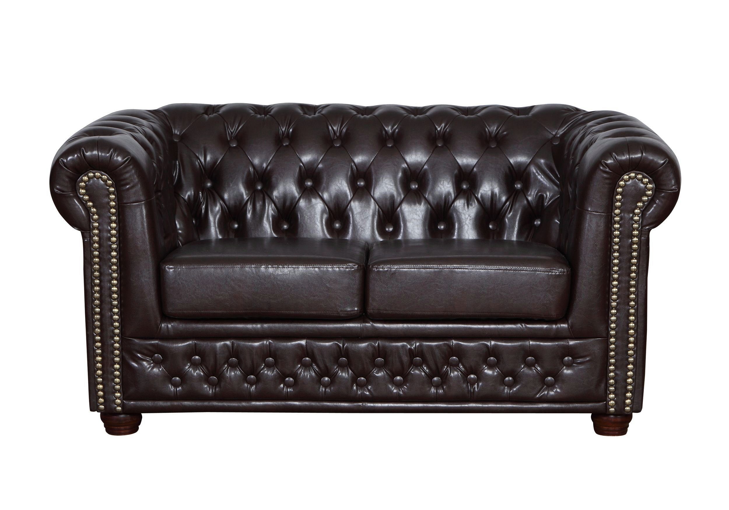 2 Sofa Küchen-Preisbombe Sofa Couch Sitzer Chesterfield Kunstleder Sofa braun Vintage Edles in Polstersofa,
