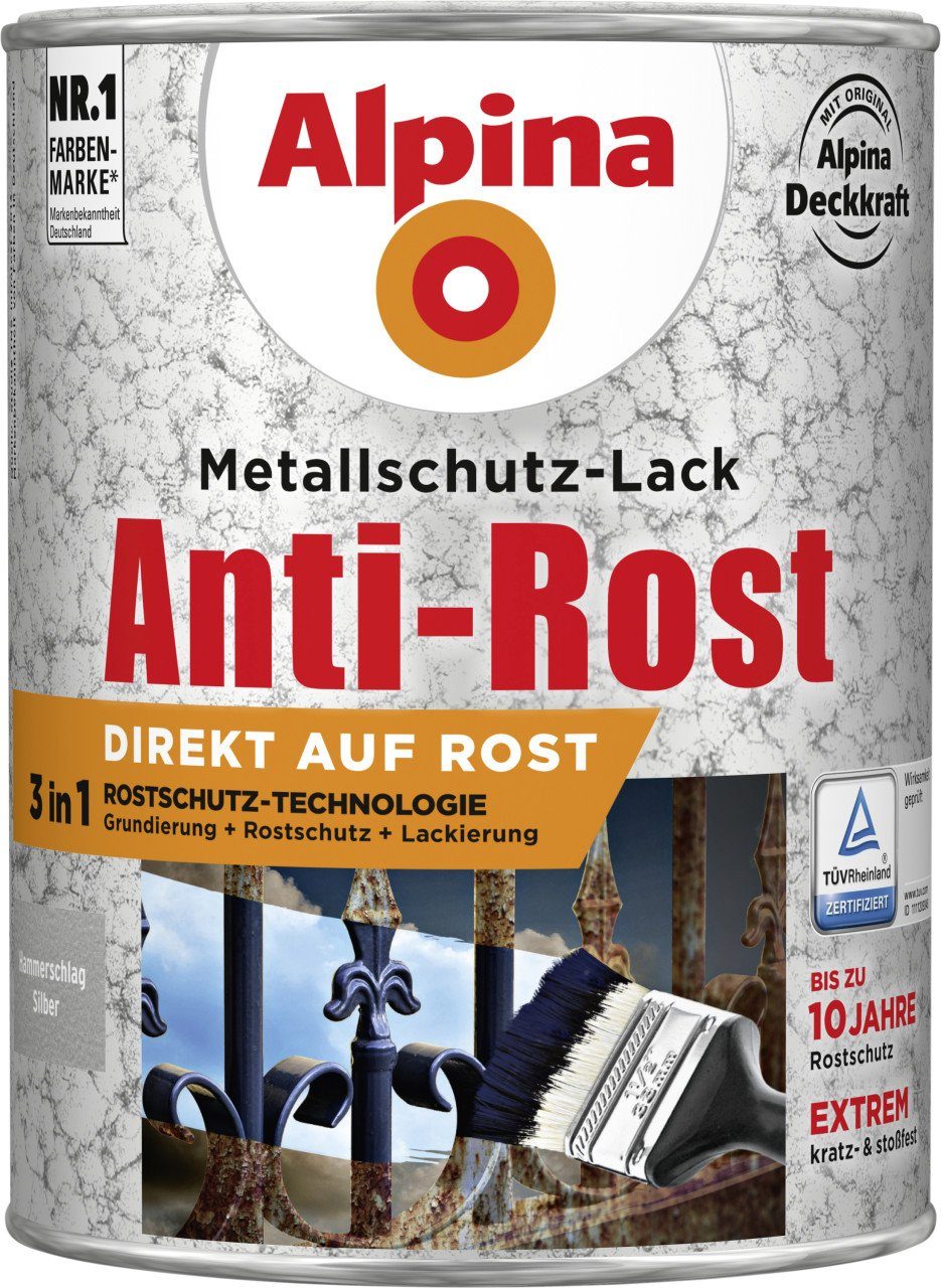 Alpina Metallschutzlack Alpina Metallschutz-Lack Hammerschlag 2,5 L silber