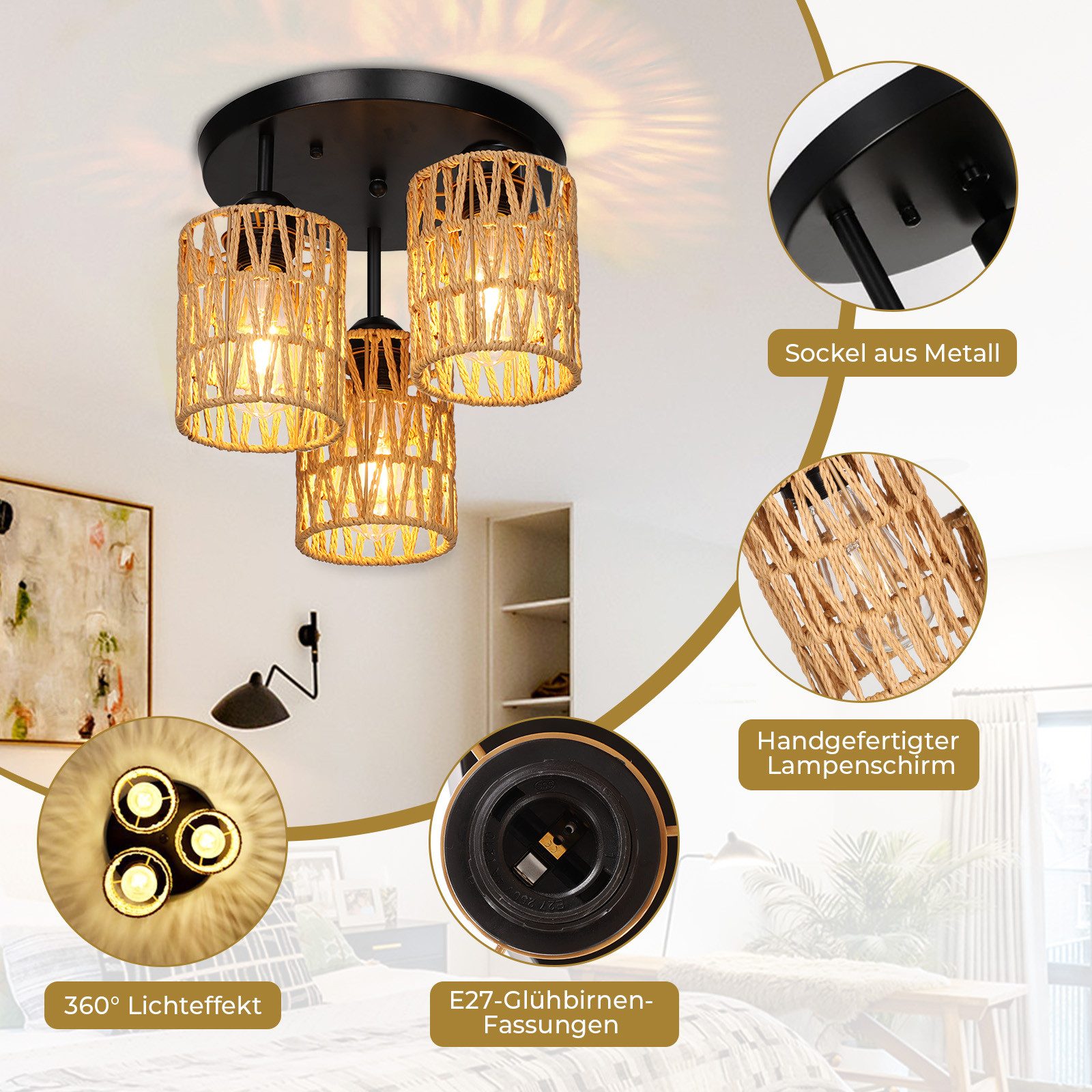 MUPOO LED Deckenleuchte Rattan Deckenlampe Hängend günstig online kaufen