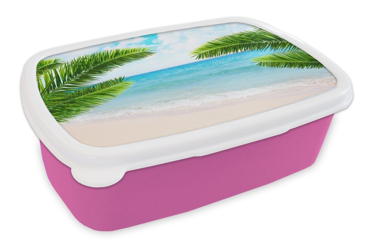 MuchoWow Lunchbox Tropisch - Strand - Meer, Kunststoff, (2-tlg), Brotbox für Erwachsene, Brotdose Kinder, Snackbox, Mädchen, Kunststoff rosa
