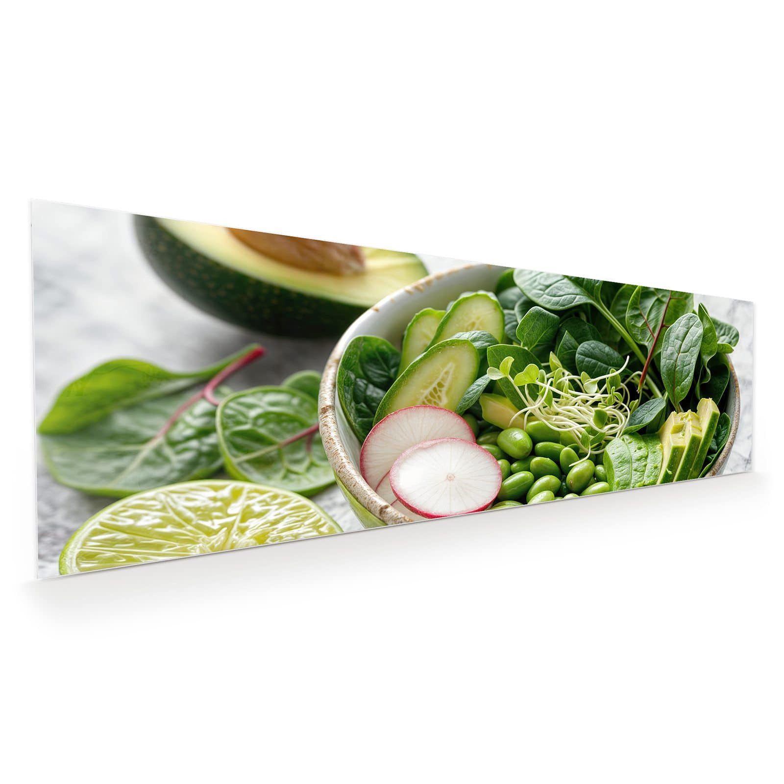 Primedeco Glasbild Wandbild Gesunder Salat mit Aufhängung, Essen (21 verschiedene Größen, 1 St), Elegante Aufhängung