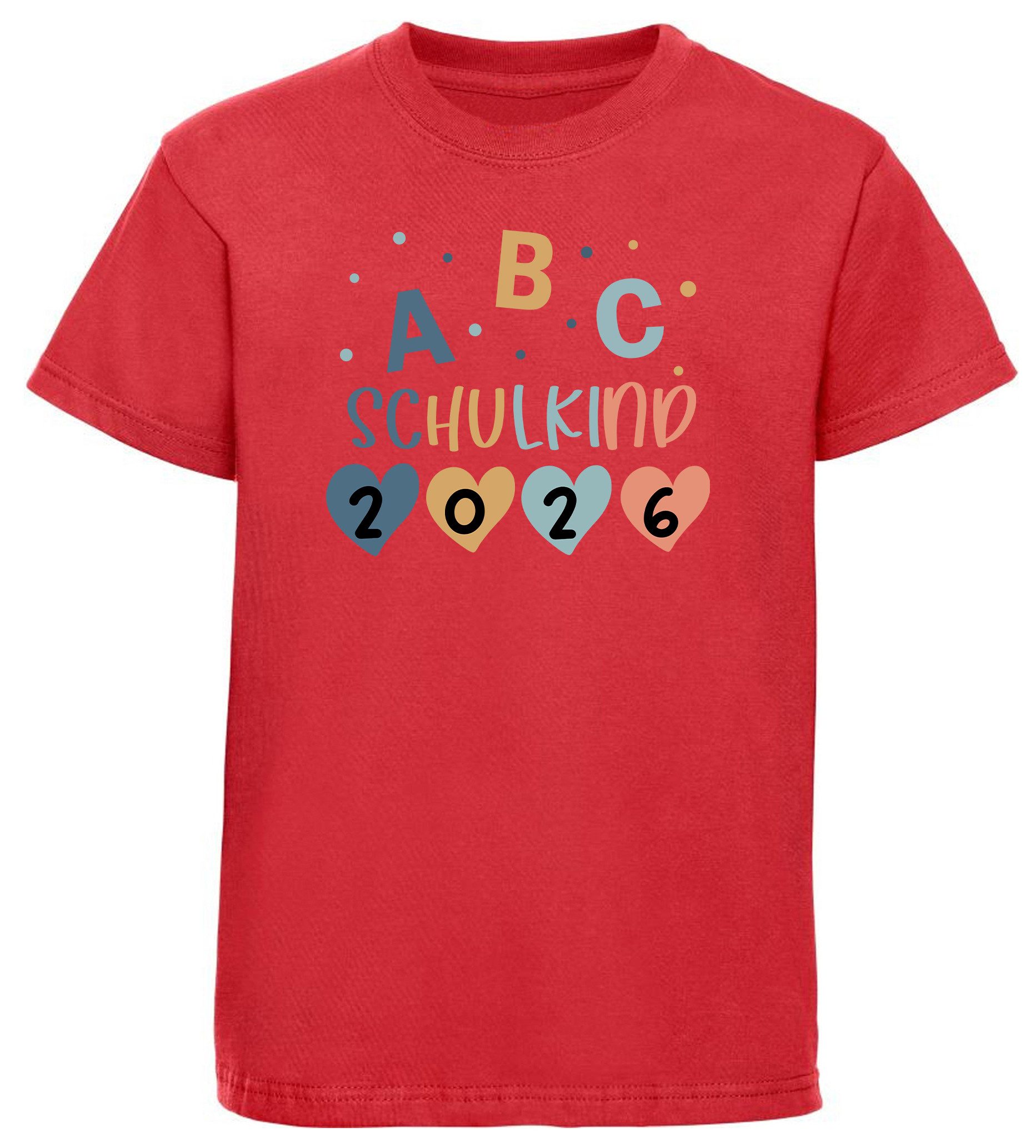 MyDesign24 T-Shirt Kinder Einschulungs T-Shirt 2026 ABC Schulkind rot kurzarm Regular Fit print Shirt i779