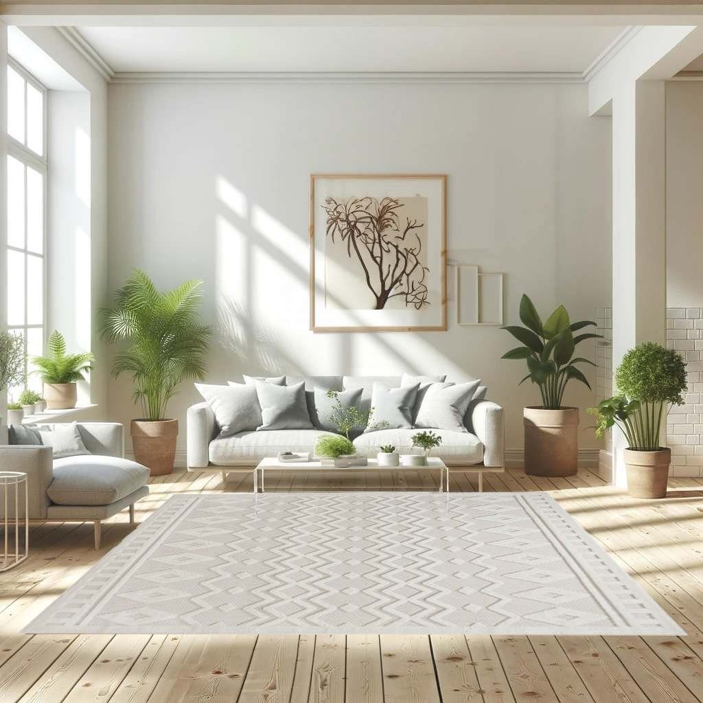 TaraCarpet Teppich Indoor und Outdoor Teppich wetterfest Barcelona Boho Scandi Style, rechteckig, Höhe: 10 mm, scandinavisch Boho weiß Wohnzimmer Schlafzimmer Esszimmer 140X200